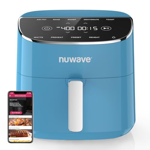 Nuwave Brio Plus Air Fryer 8 Qt, New & Improved, PFAS FREE, 7 Digital One Touch Cook Functions that AIR FRY, BAKE, ROAST, DEHYDRATE, TOAST, REHEAT, PREHEAT, 150 Presets, 50°F 400°F, 700/1500/1800W : Home & Kitchen