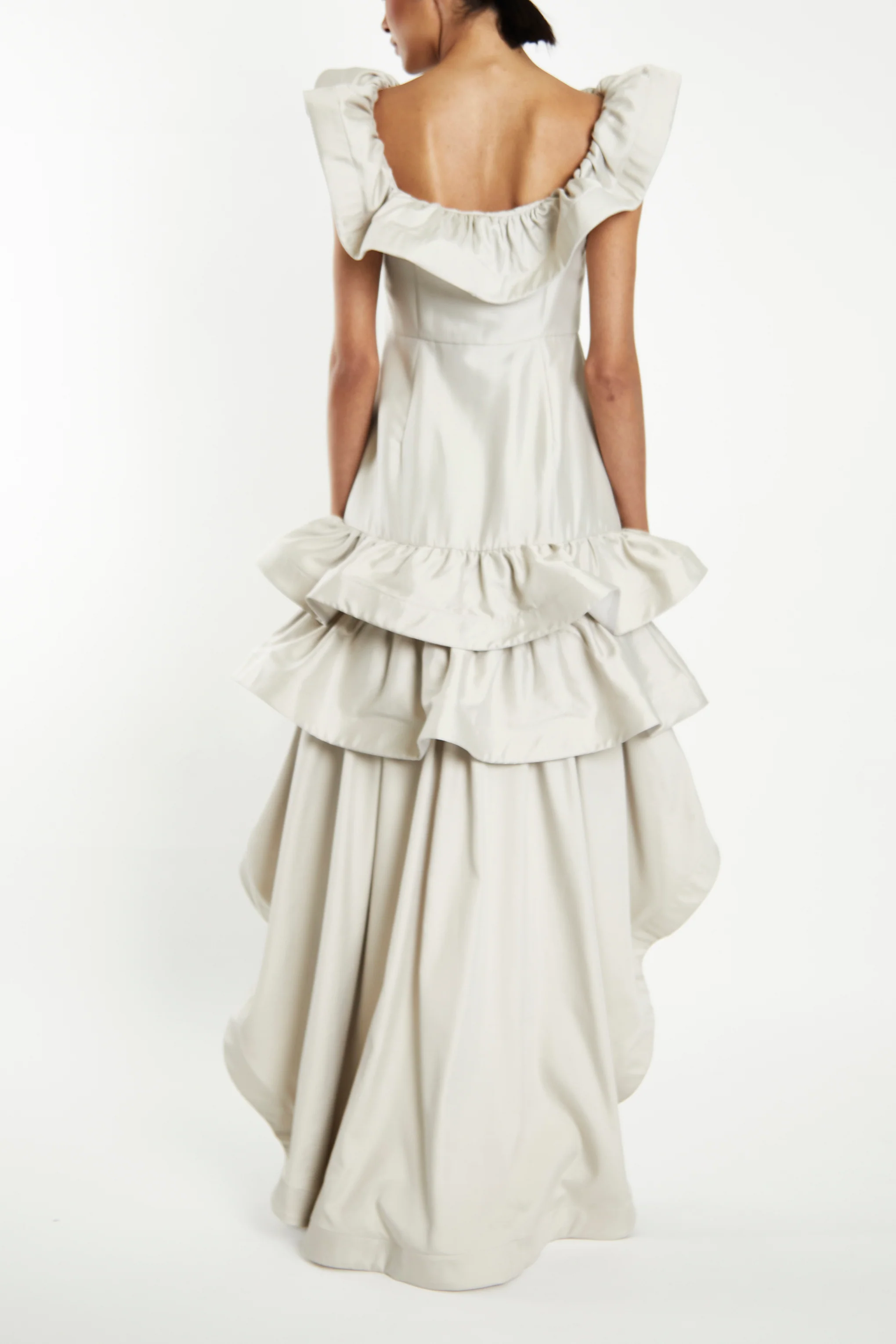 Florence Light Grey Waterfall Ruffle Hi-Lo Dress