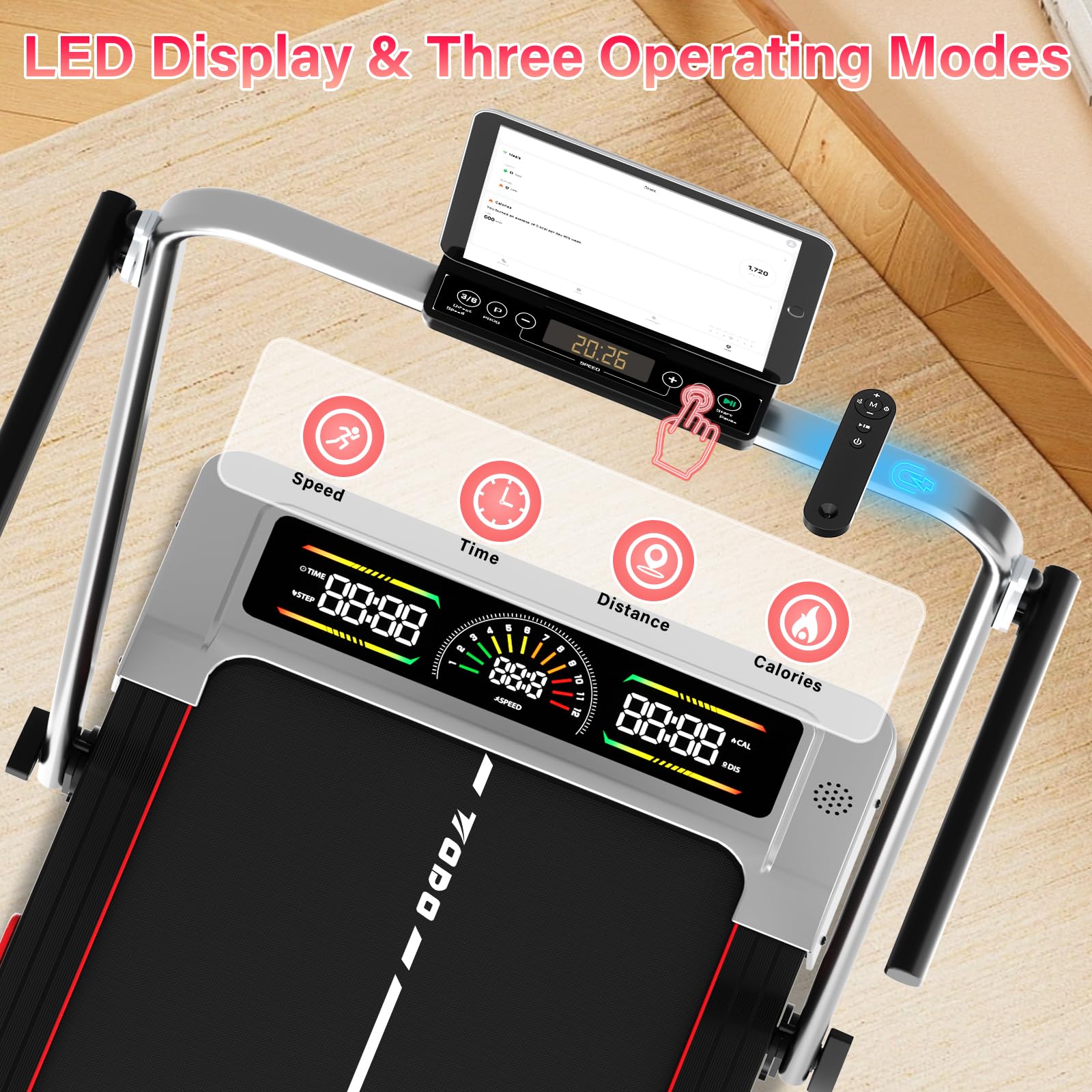 Laufband für Zuhause mit 10% Neigung, 1-12 km/h, klappbar, 3,5 HP, Bluetooth-Lautsprecher und LED-Anzeige