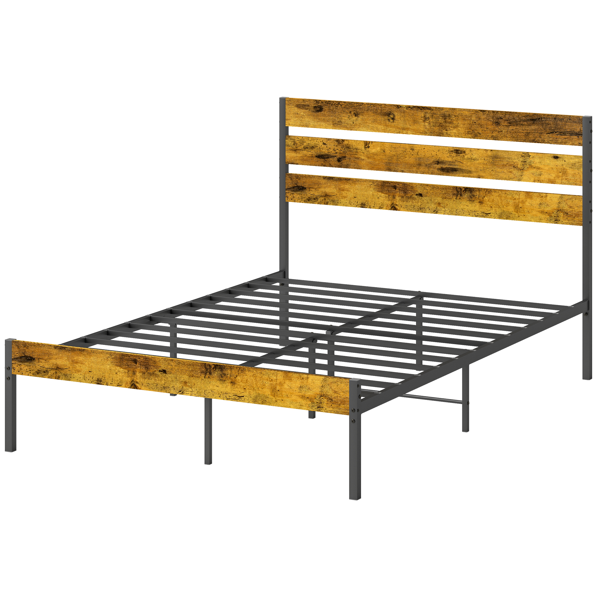 HOMCOM Doppelbettgestell aus Stahl mit Lattenrost und Kopfteil passend für Matratze 140 x 200 cm, Industriestil