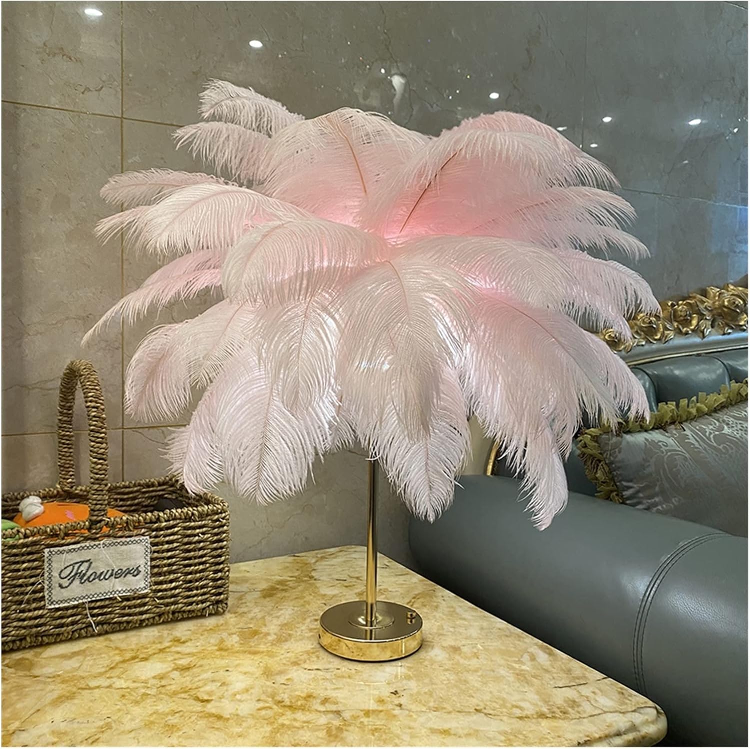 Feder-Stehlampe mit Touch-Steuerung, 40 Stück, LED-Schreibtischlampe für Hochzeit und Schlafzimmer, Dekoration, USB-wiederaufladbar, weiche Haptik, elegante Beleuchtungslösung