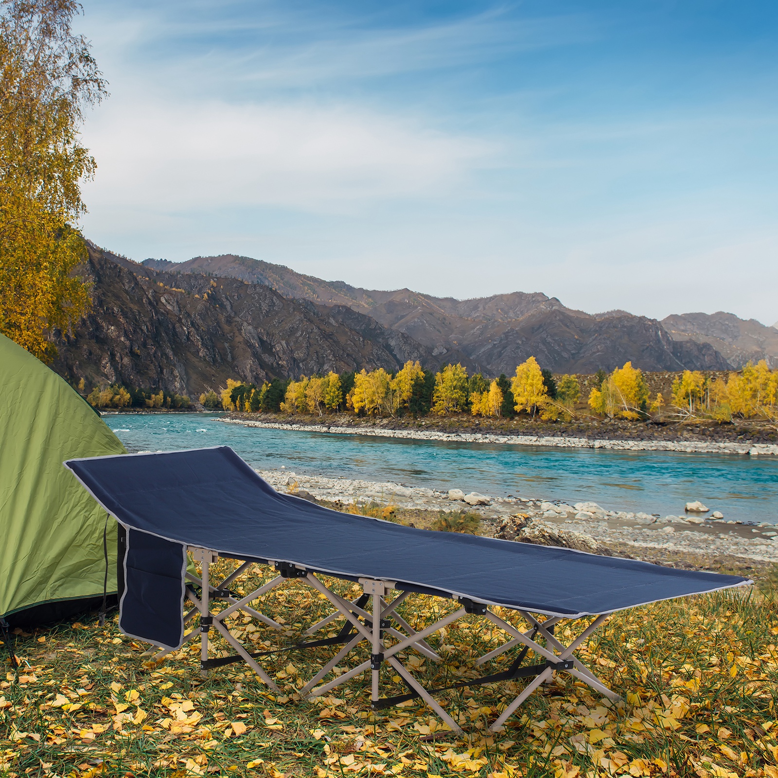 Outsunny Feldbett, Camping-Bett, klappbar, wetterbeständig, ink. Tragetasche, 190 cm x 68 cm x 52 cm, Blau