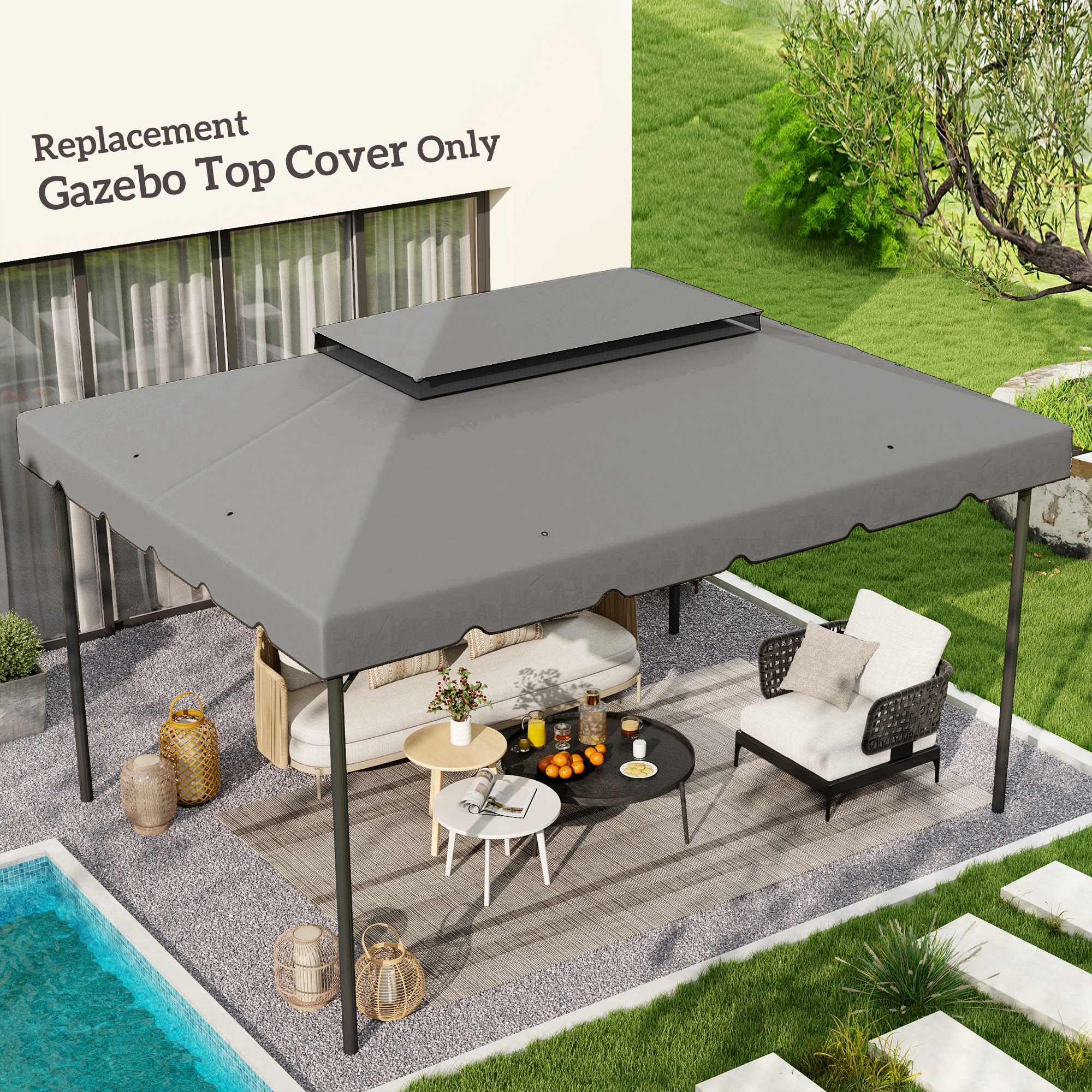 Outsunny Ersatzdach für Pavillon Tonnelle Zelt Ersatzdach Gartenpavillon Stoff Polyester 4 x 3 m Hellgrau