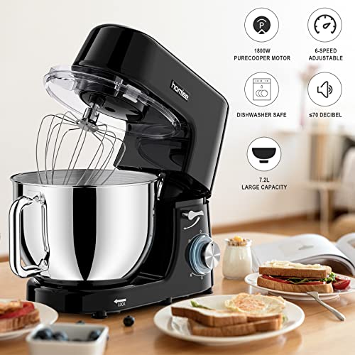 Homlee Impastatrice Planetaria, 1800W Robot da Cucina, Ciotola in Acciaio Inox da 7.2L, 6 Velocità, Basso Rumore con Gancio, Protezione da Spruzzi, Frusta : Amazon.it: Casa e cucina