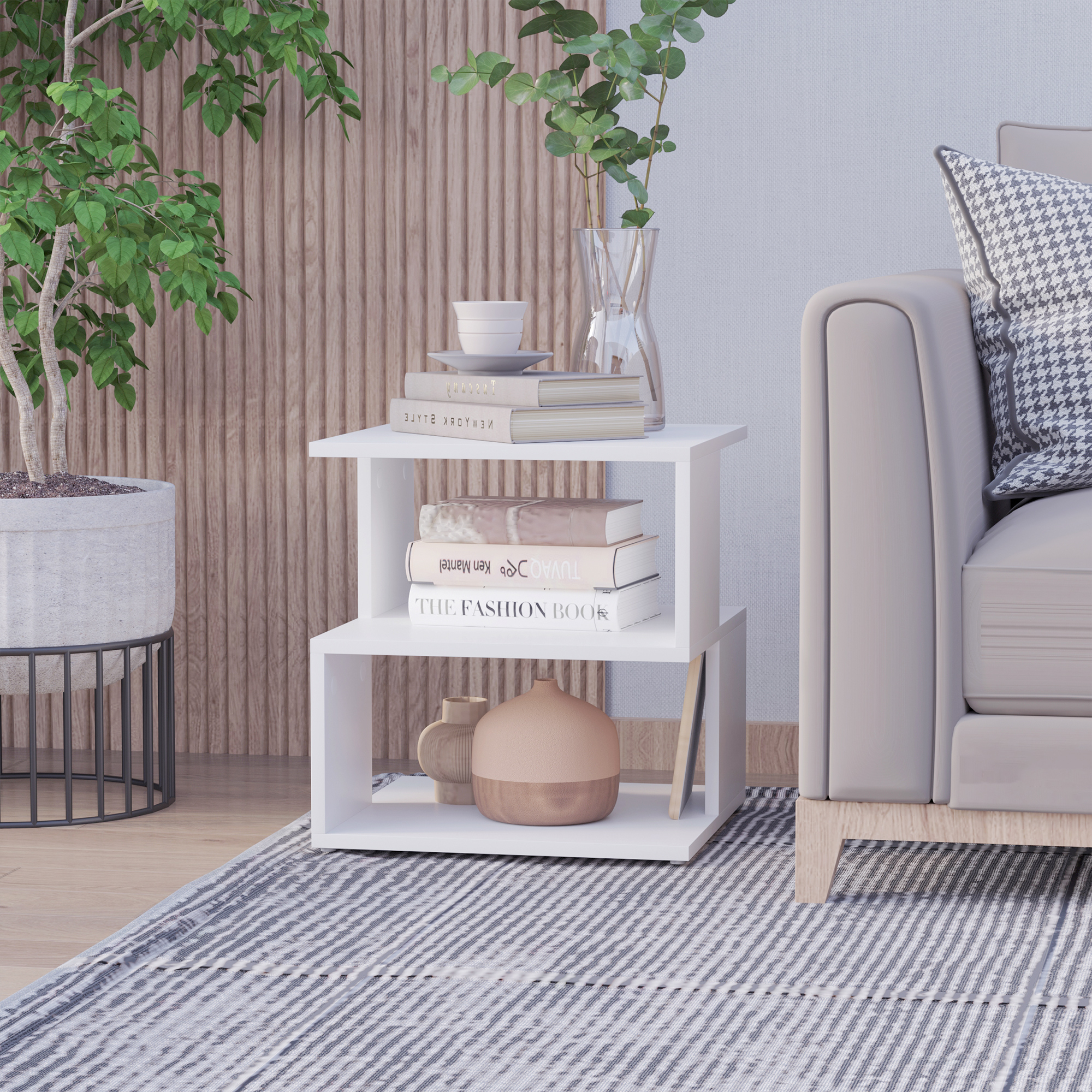 HOMCOM Beistelltisch Betttisch mit modernes Design, Couchtisch für Büro Wohnzimmer Esszimmer Arbeitszimmer, leicht zu montieren, Spanplatte, Weiß, 40x40x43 cm
