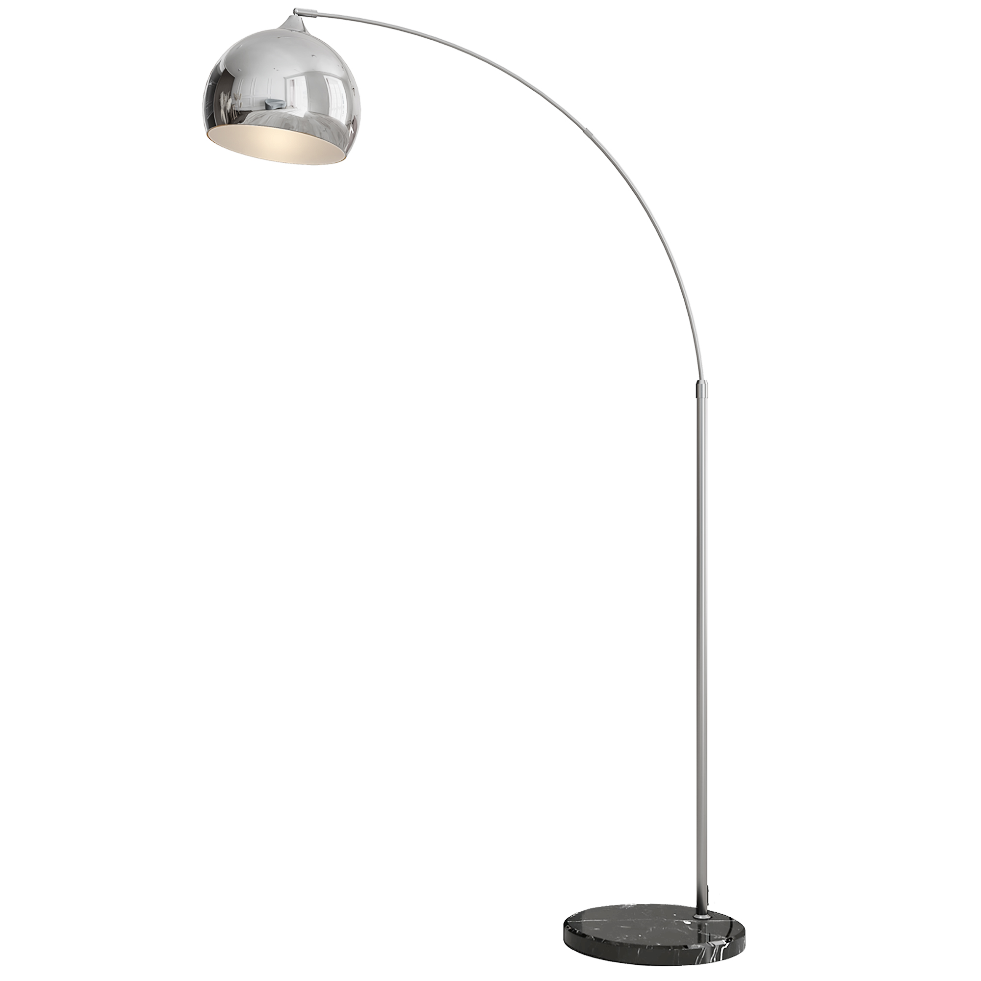 HOMCOM Bogenleuchte, Stehlampe, höhenverstellbar, Fußschalter, Sockel in Marmoroptik, 170-180cm, Silber/Schwarz