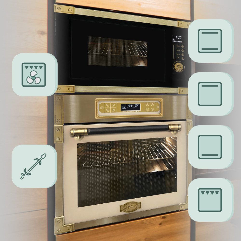 Backofen-Set Herd Set Autark Retro Einbau Backofen Elektro, 68 L mit Glaskeramik Kochfeld 60cm Einbau Herd 4 QuickHeat-Kochzonen Hi-Light EH 6726 ElfAD+KCT 6185 ElfEm...