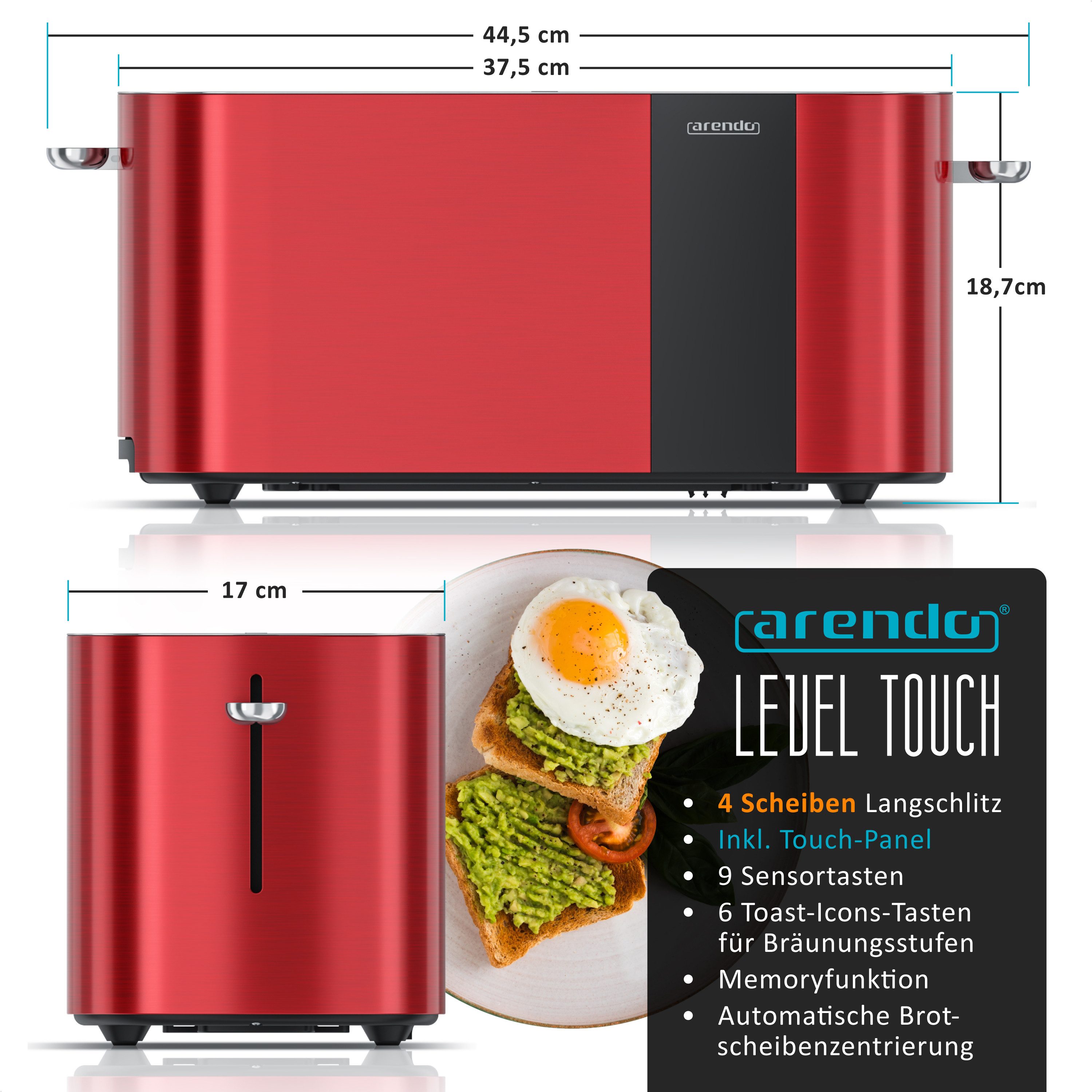 Toaster Edelstahl, Langschlitz, Touch Display, Restzeit & Bräunungsgradanzeige