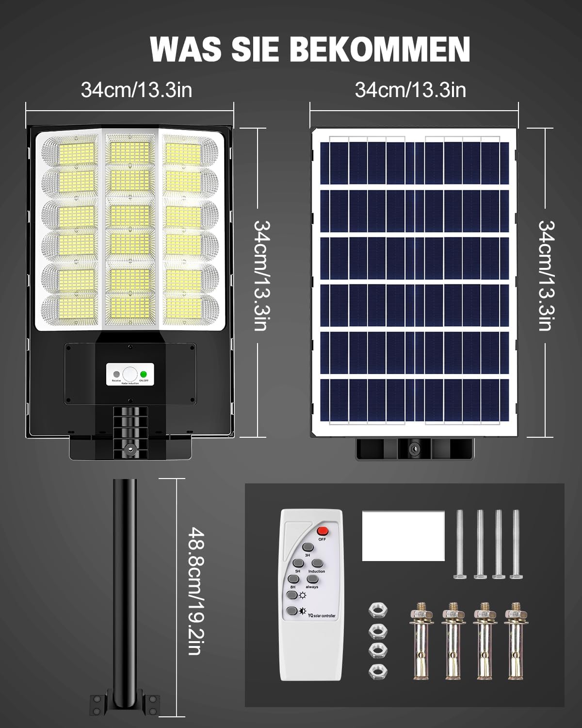 Sararoom Straßenlaternen Solar | 1000W LED Strahler Außen mit Bewegungsmelder Sensor | 864Led 6500K Wandleuchte mit Fernbedienung, IP65 Aussenleuchte Wegeleuchten für Garten Terrasse Garage Hof, 4st