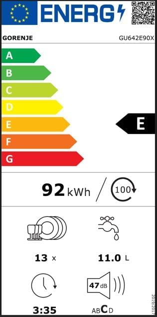Gorenje GU642E90X Geschirrspüler/Unterbaugerät/59,9 breite/13 Maßgedecke/6 Programme/Total AquaStop/Ecoprogramm/Höhenverstellbar/Memory Funktion/Eco-Programm/Intensivprogramm/EEK: E/Grau-Metallic