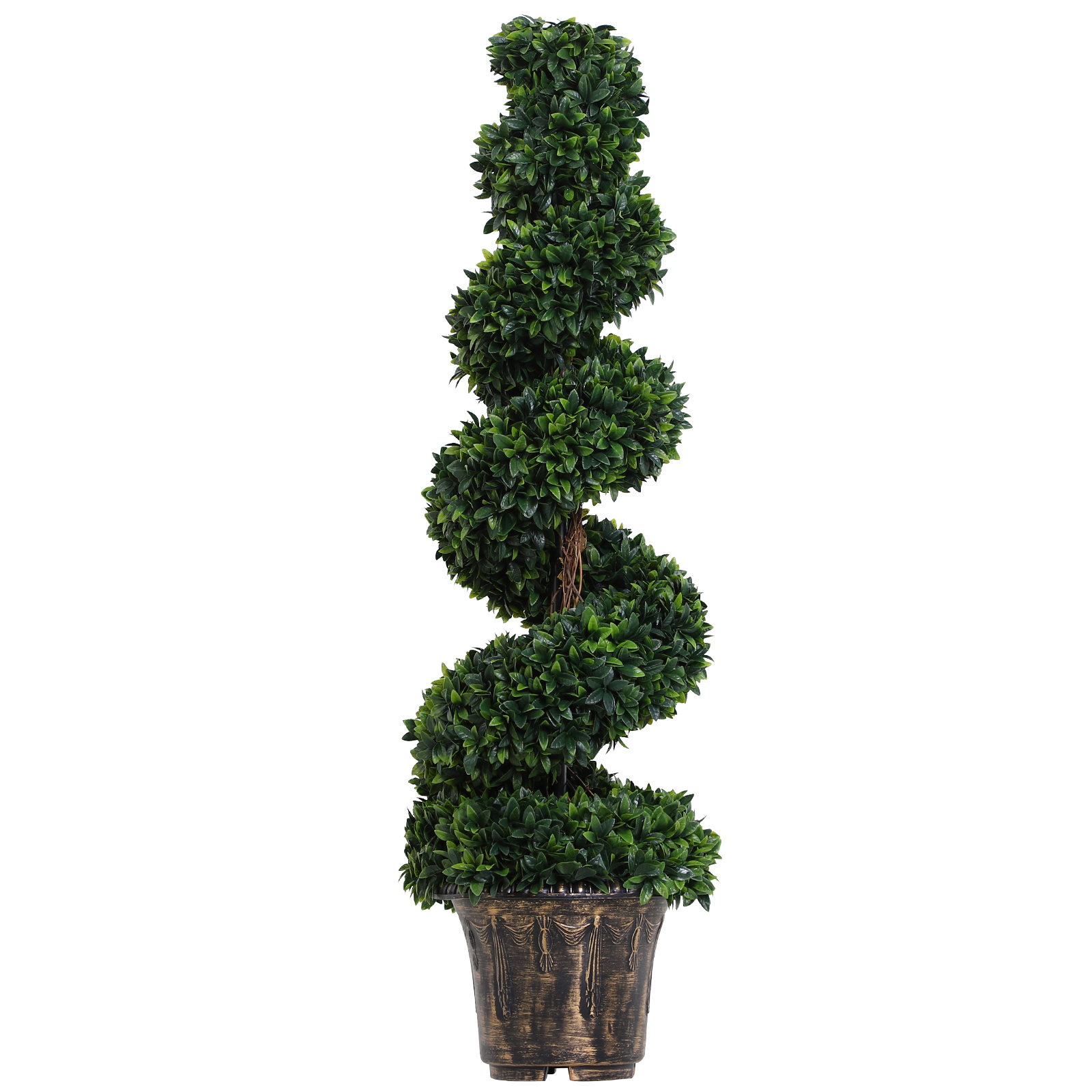 Outsunny Künstliche Spiralbuchsbaum Pflanze (Ф32cm x 120cm), Dekorativ für Innen- und Außenbereich, Grün mit Inkludiertem Blumentopf