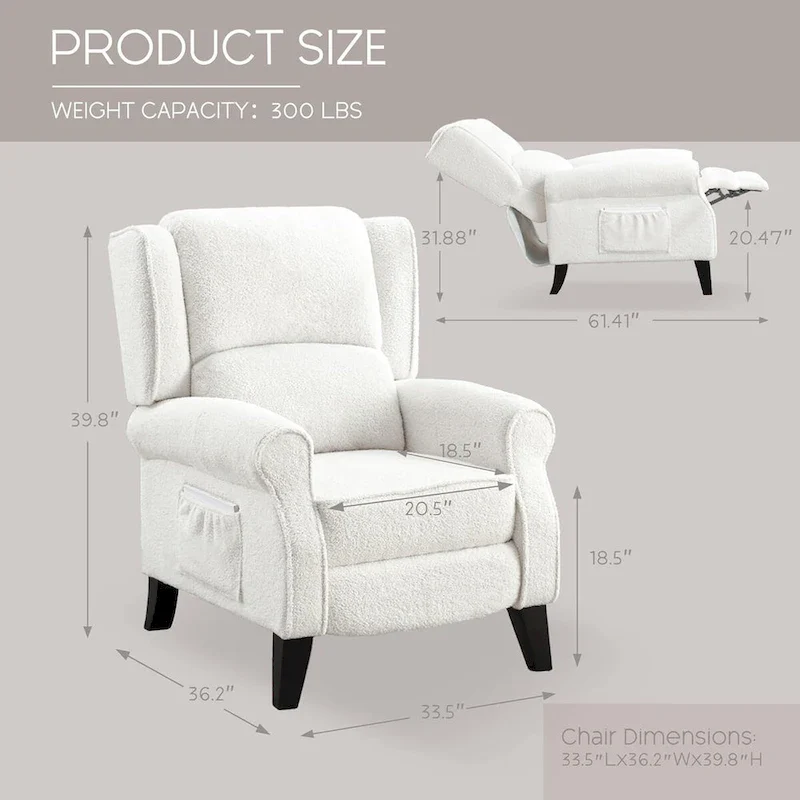 Manual Pushback Recliner Adjustable Accent Chair Wingback Armchair Set of 2