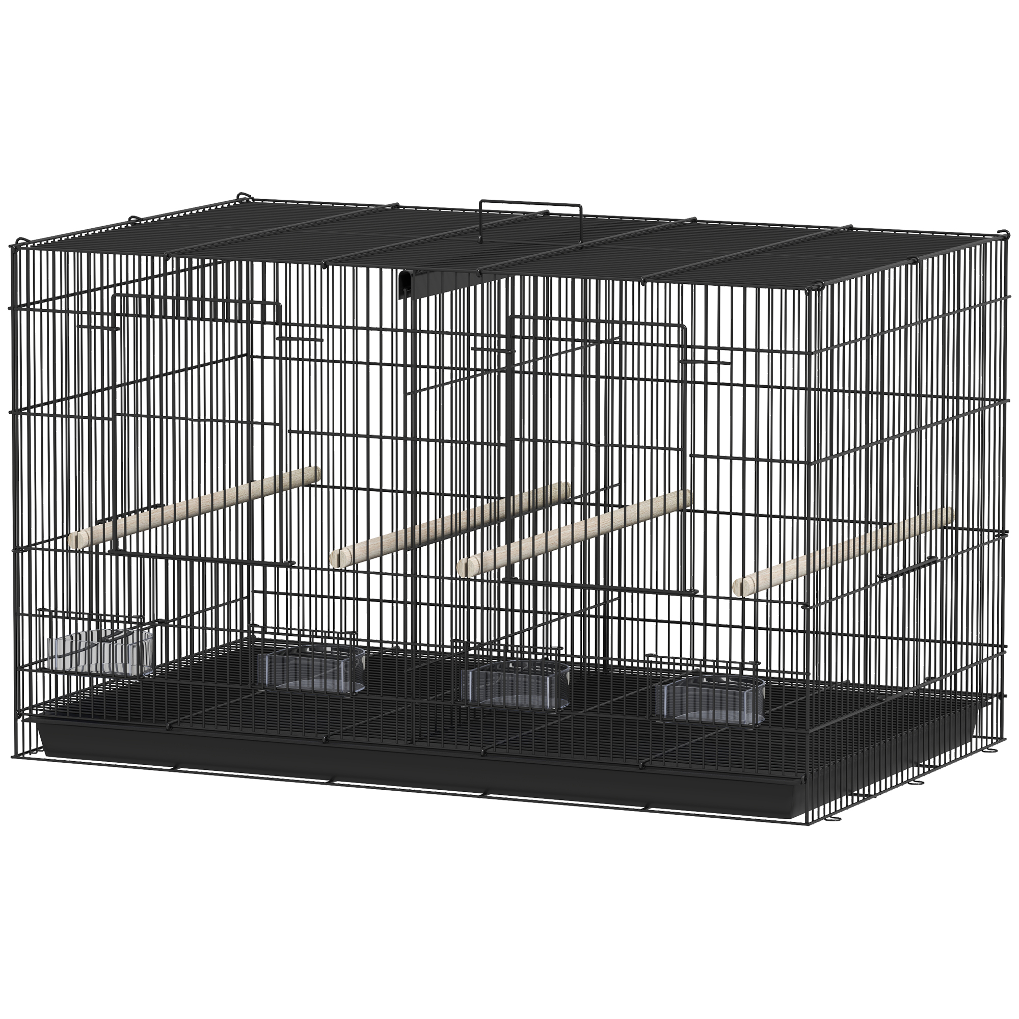 PawHut Vogelkäfig Vogelvoliere aus Stahl innen mit Separator 4 Sitzstangen herausziehbares Tablett 4 Futtertröge 76 x 46 x 46 cm Schwarz