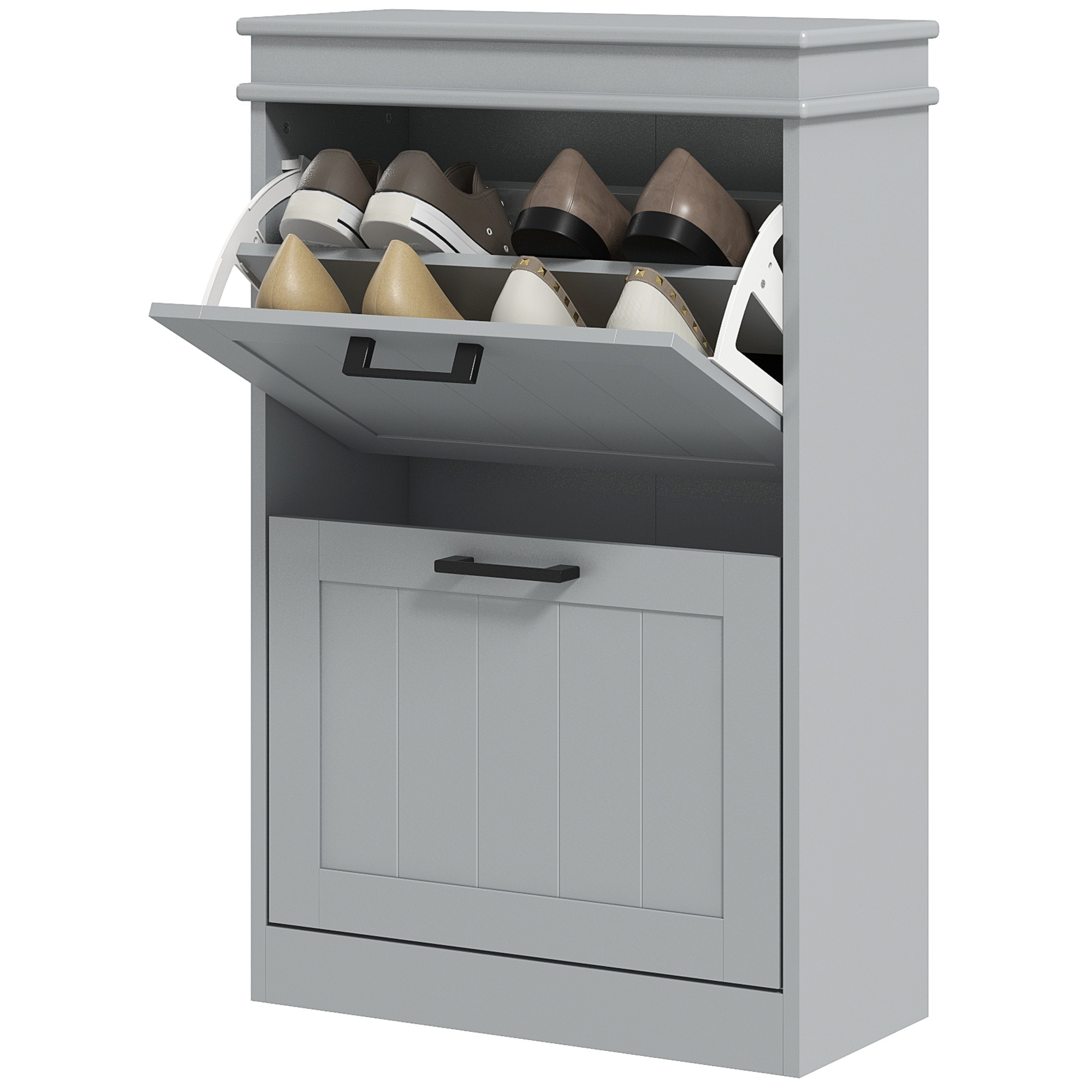 HOMCOM Schuhschrank, 2 Klapptüren, verstellbare Regale, für Eingang, Flur, 54 x 24 x 82,5 cm, Grau