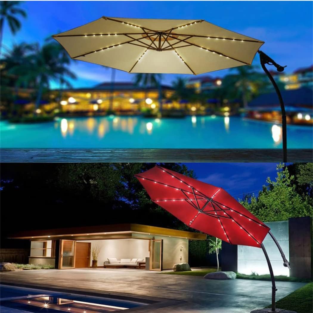 Solarbetriebener LED-Terrassenschirm mit Druckknopf, Neigung/Kurbel, 8 Rippen, braun, 3 m, ideal für Garten, Rasen, Terrasse, Hinterhof und Pool
