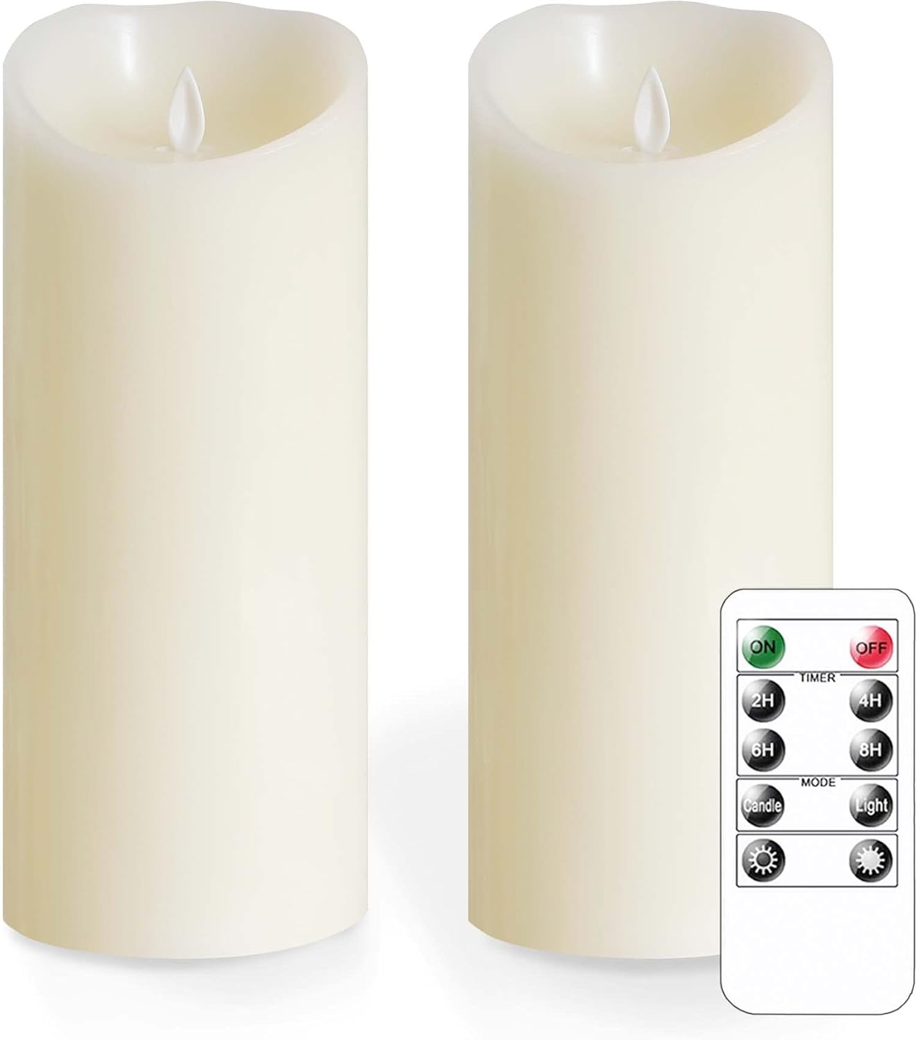 Mavandes Candele LED Tremolanti Senza Fiamma Con Telecomando - 10 x 25CM, a Batteria, Tempistica, Pilastro di Cera Reale, Avorio - Confezione da 2 Elettriche Finte di Lunga Durata