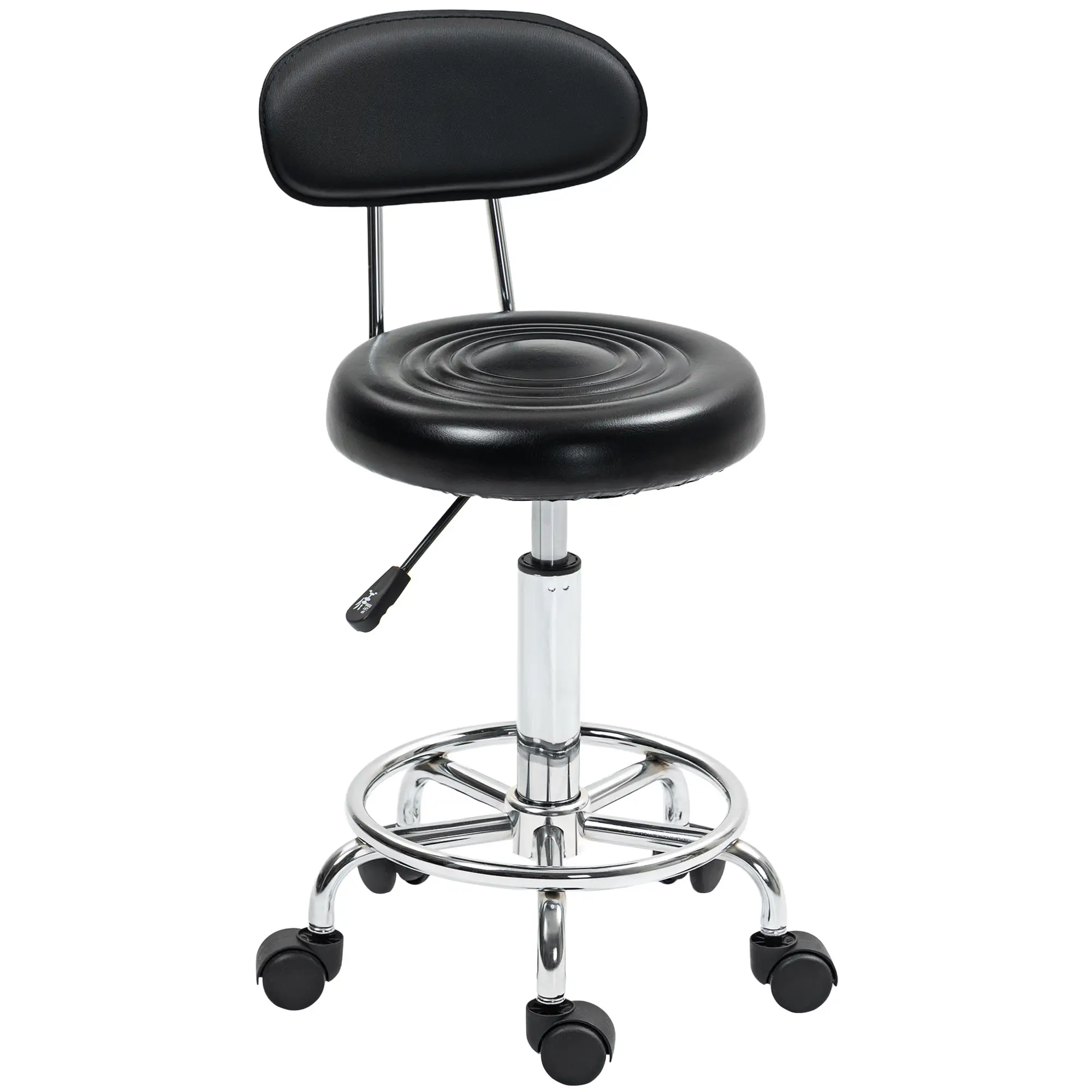 HOMCOM Rollhocker mit Lehne & Fußstütze, höhenverstellbar, Schwarz