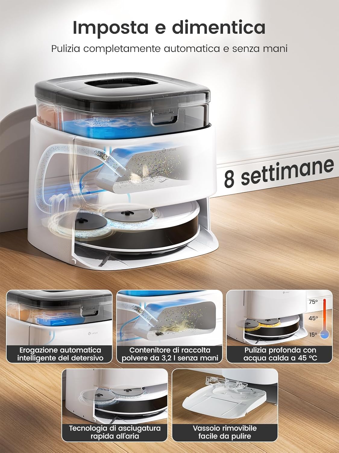Lefant Robot Aspirapolvere con 2200Pa, Senza Grovigli,7,6cm Ultra Sottile,Autocaricante,Wi-Fi/App/Alexa,120 Minuti,6 Modalit脿 di Pulizia,Ideale per Peli di Animali Domestici,Pavimenti Duri M210-Pro