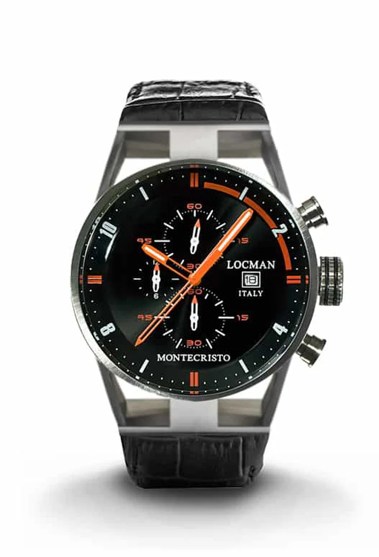Locman Montecristo Chrono quarzo nero e arancio pelle 051000BKFOR0PSK