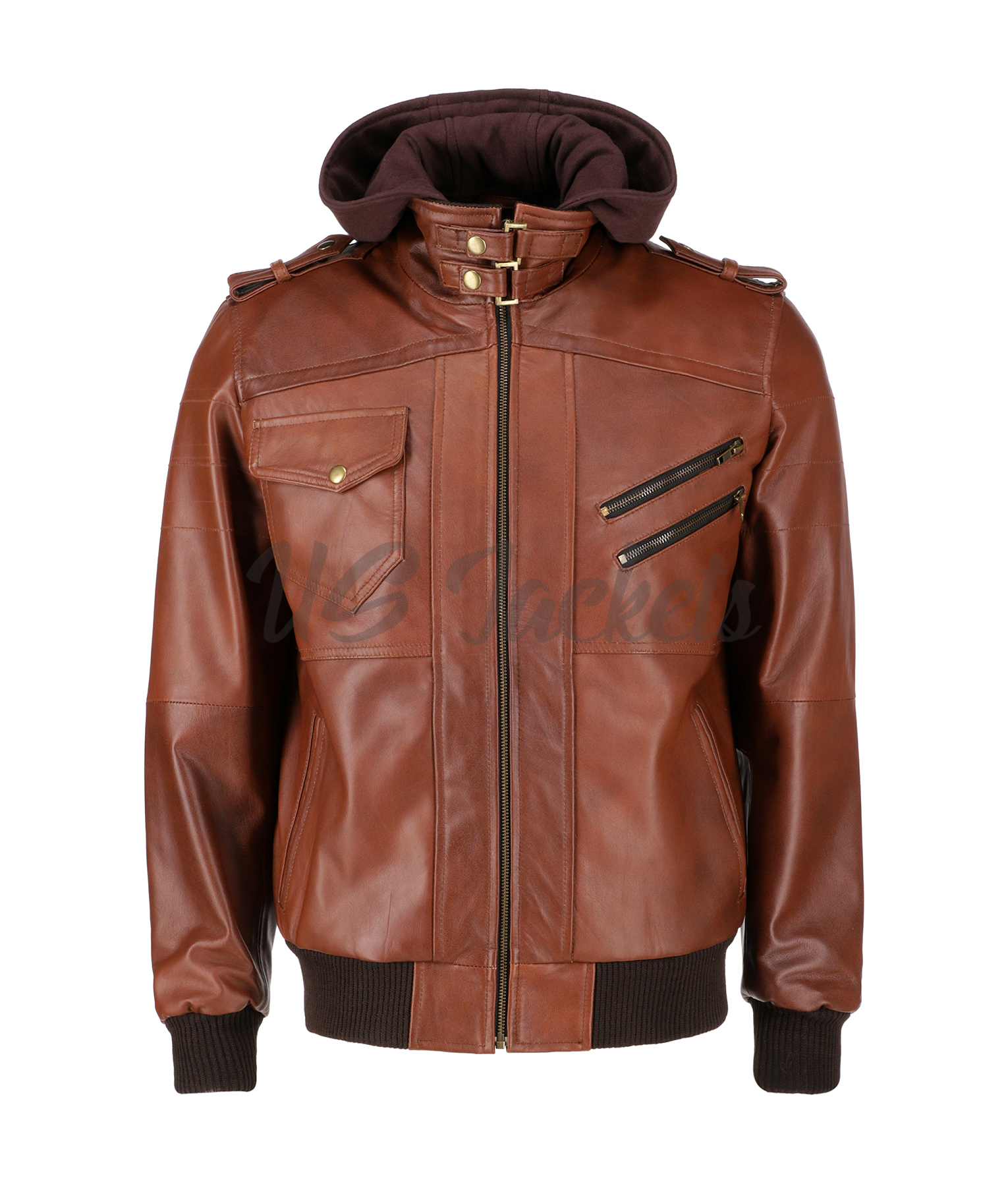Conrad Abraham Dark Brown Hooded Bomber Leather Jacket