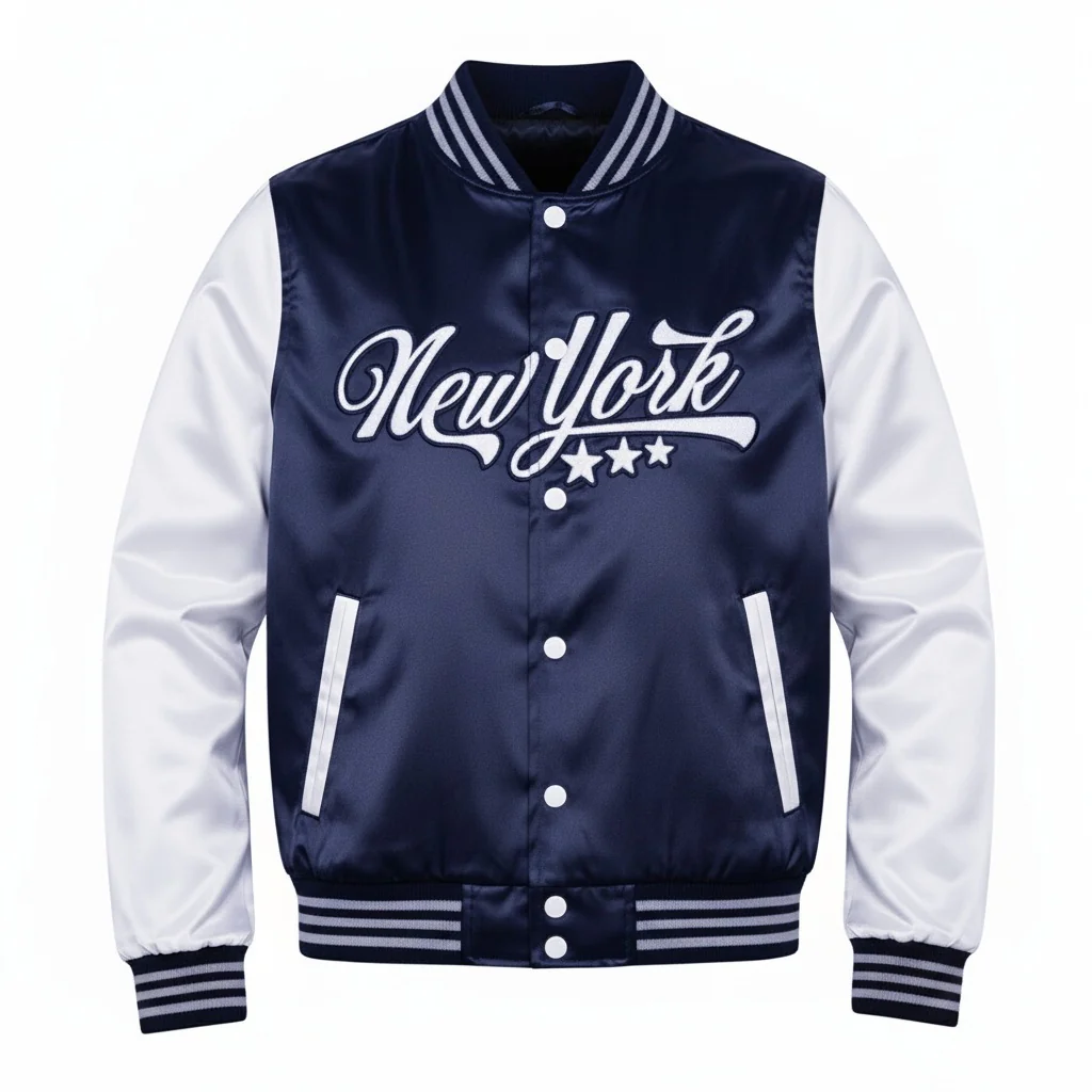 16 Pack Adult Lightweight Navy Satin Jacket with New York Embroidery