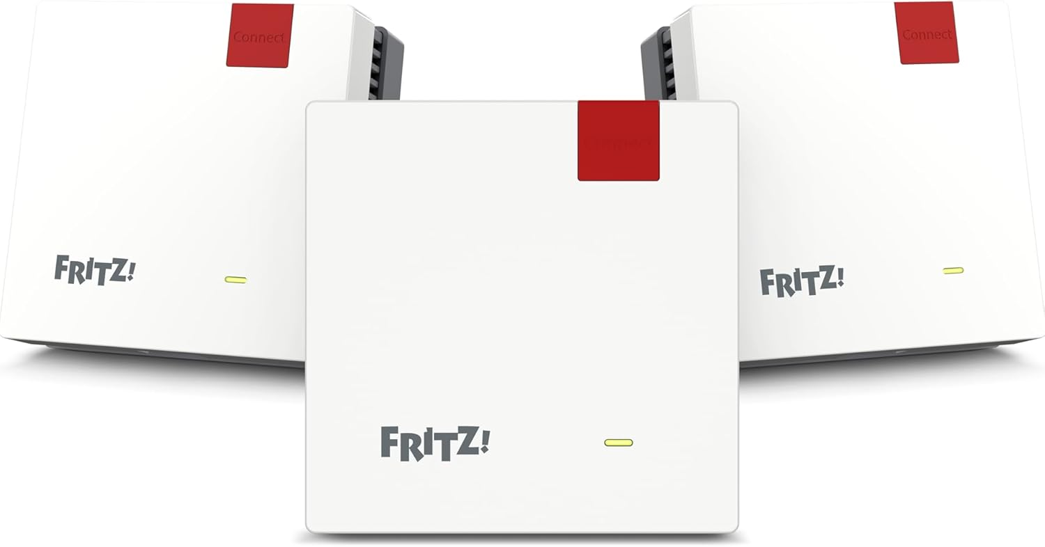 FRITZ!Mesh Set 1700 Set da 3 | Wi-Fi veloce fino a 3.600 Mbit/s | Copertura WLAN 5-7 stanze | Ideale per router Internet o modem in fibra ottica (ONT) | Configurazione semplice | Prodotto in Europa