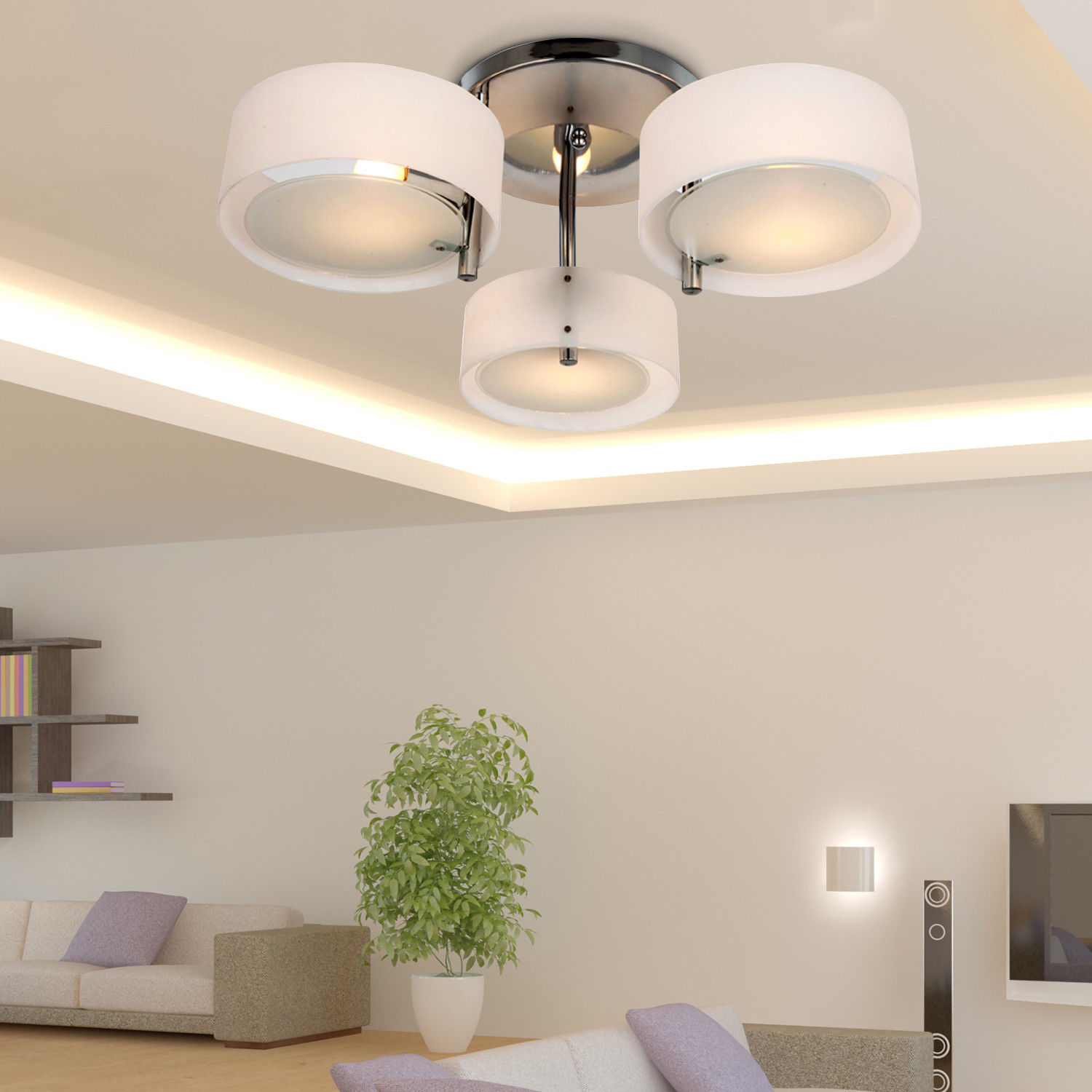 HOMCOM Pendelleuchte Hängelampe 3 Flammige Modern E27 Pendellampe Hängeleuchte Lampe für Esszimmer, Küche Ø64 x 20 cm Weiß Ohne Leuchtmittel