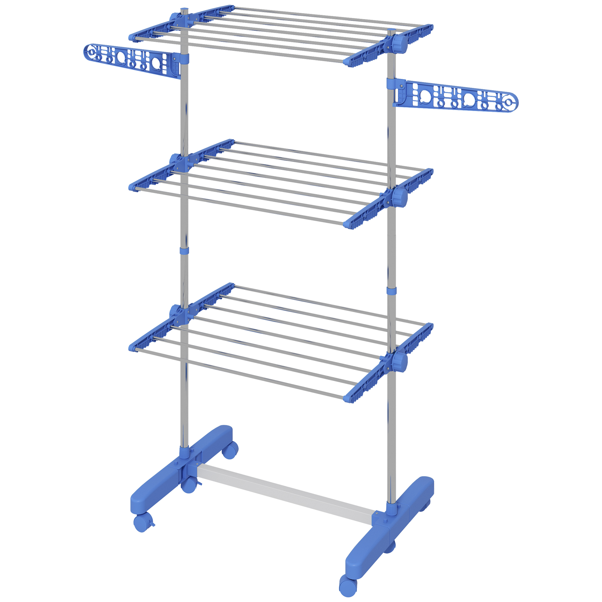 HOMCOM Wäschenständer Wäschetrockner. 4 Ebenen, klappbar, One-Klick-System, 142 cm x 55 cm x 152 cm Blau + Silber