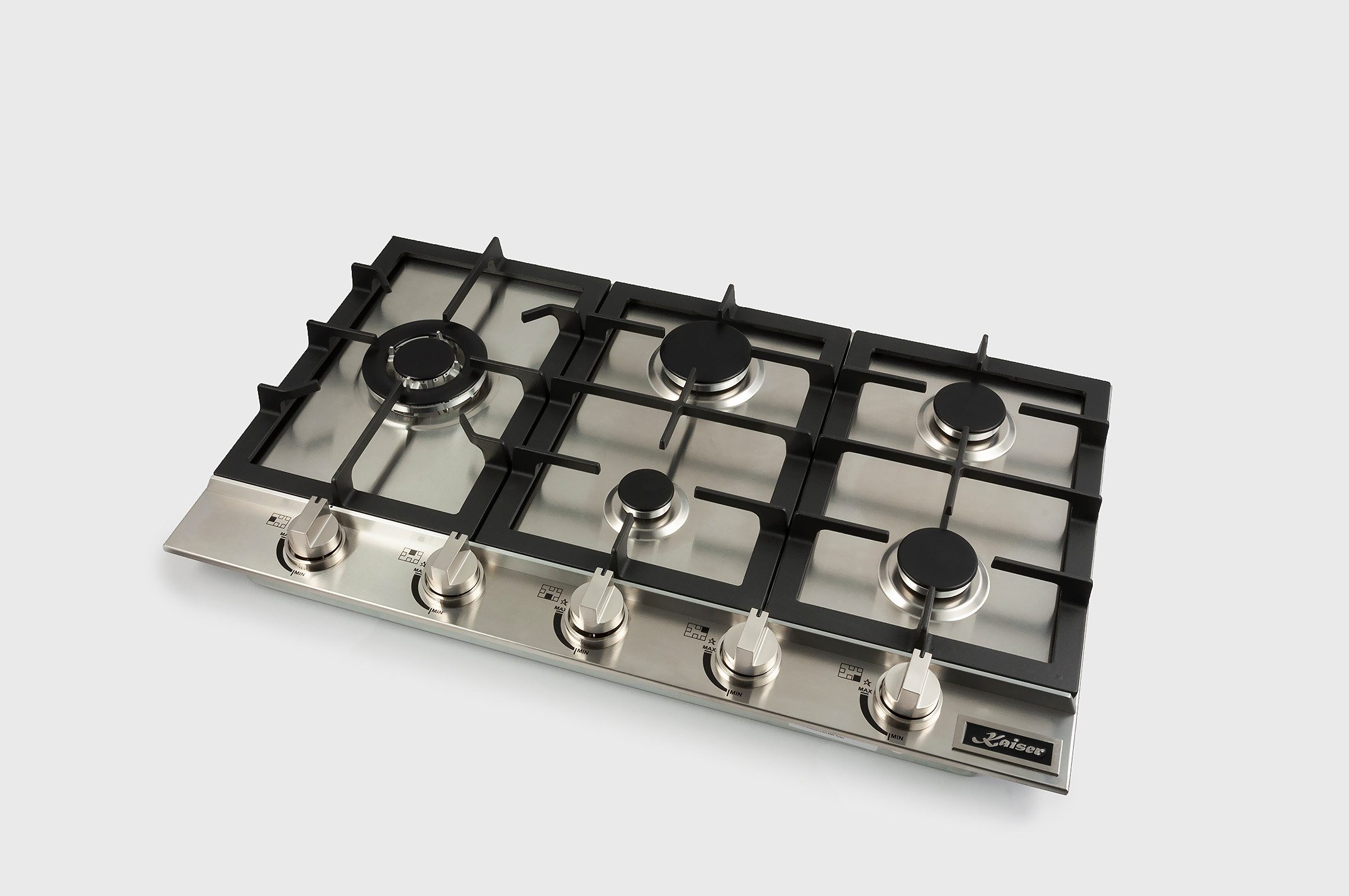 Gas-Kochfeld Edelstahl Gaskochfeld 86 cm 5 Brenner 3,8 KW WOK KG 9357 Turbo