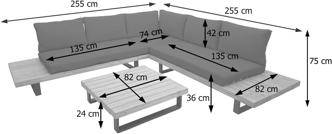 Mendler HWC-H54 Outdoor Garden Living Room Set Acacia Wood Aluminium Light Brown with Light Grey Cushions