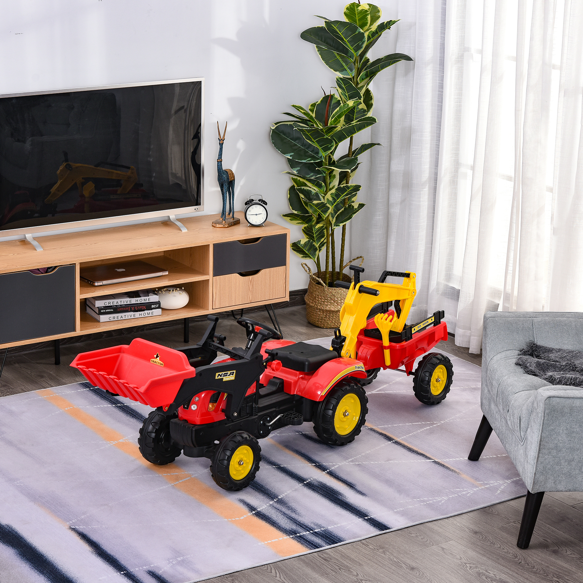 trapauto graafmachine trapgraafmachine met voorlader voor 3-6 jaar kinderen rood