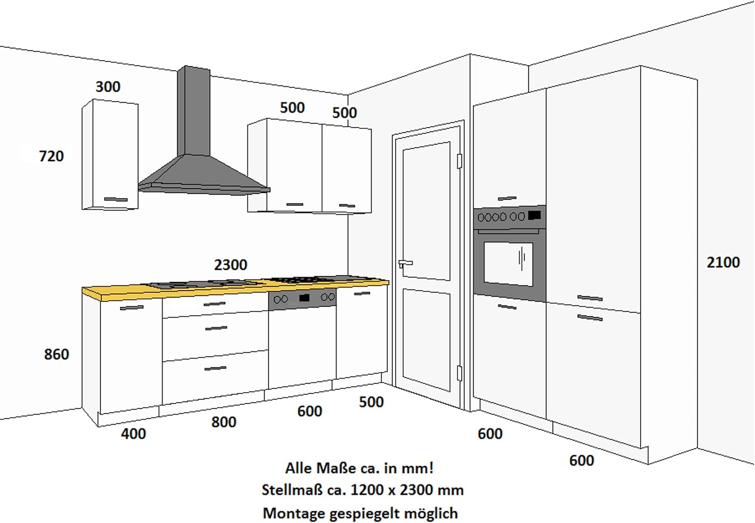 Landhaus Küche Stilo Weiß 230 + 120 cm Küchenzeile Küchenblock Einbauküche