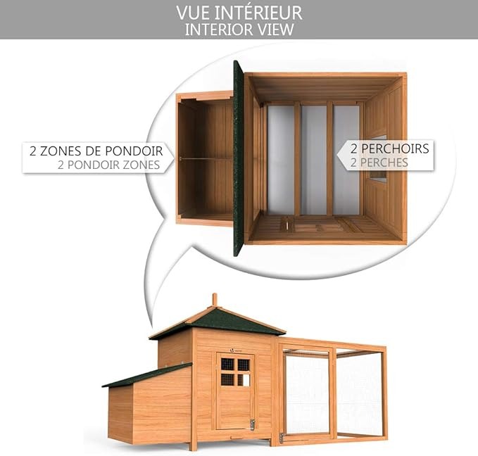 VOUNOT® Pollaio in Legno, Pollaio per Galline ovaiole da Esterno, 190 x 100 x 55cm
