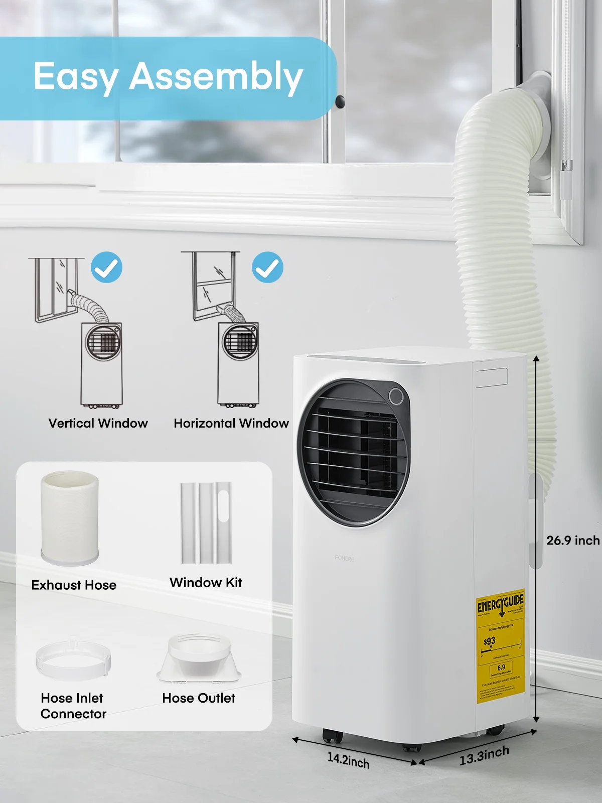 FOHERE 12000 BTU Portable Air Conditioner for Room Cooling and Heating, Covers up to 550 Sq. Ft, 4 IN 1 All Season AC Portable Air Conditioner with Remote Control and Window Kit, White