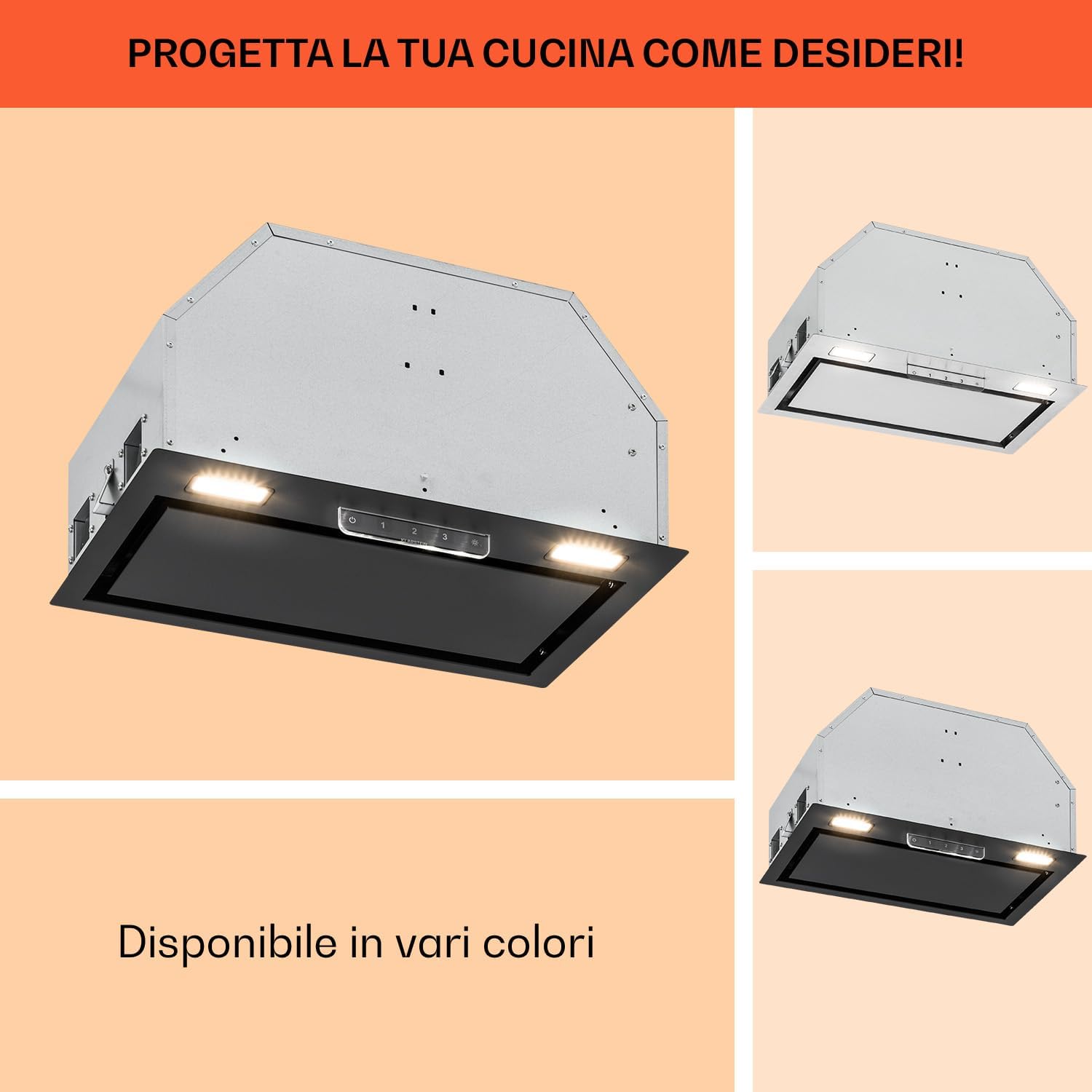 Klarstein Cappa Aspirante 52cm, Cappa Cucina con Filtro Cappa Cucina in Alluminio Lavabile in Lavastoviglie, Cappa Incasso con Flusso d'Aria 396 m³/h, Luci LED, Cappa Sottopensile con TouchControl