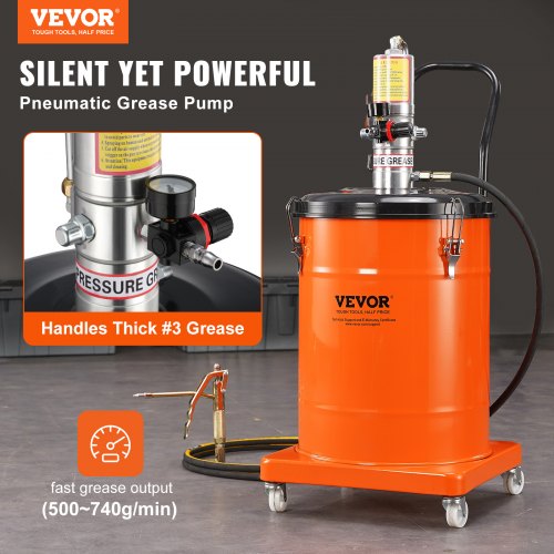 VEVOR Fettpumpe 40L Luftbetriebene Fettpumpe 0,6–0,8 MPa Aluminiumdruckguss-Pumpe -20-100℃ Betriebstemperatur, Pneumatische Fettpumpe NPT-Anschluss Schmierfettpumpe Geeignet für 0-3# Fett