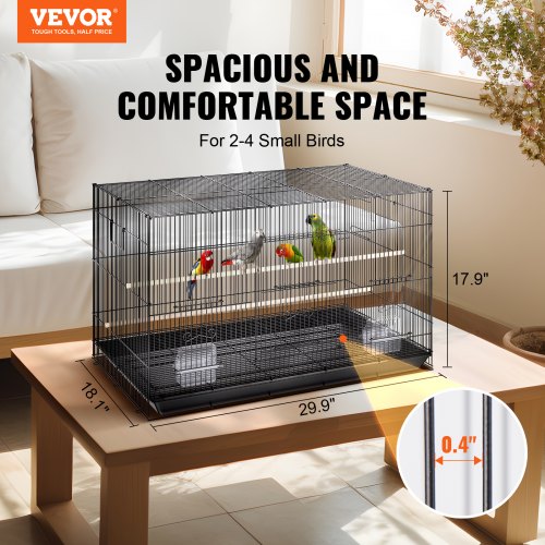 VEVOR Vogelvoliere 76x46x45cm Vogelkäfig aus Q195-Kohlenstoffstahl Vogelhaus für 2-3 mittelgroße bis große Vögel Voliere mit Sicherheitstür Vogelheim Vogelbauer