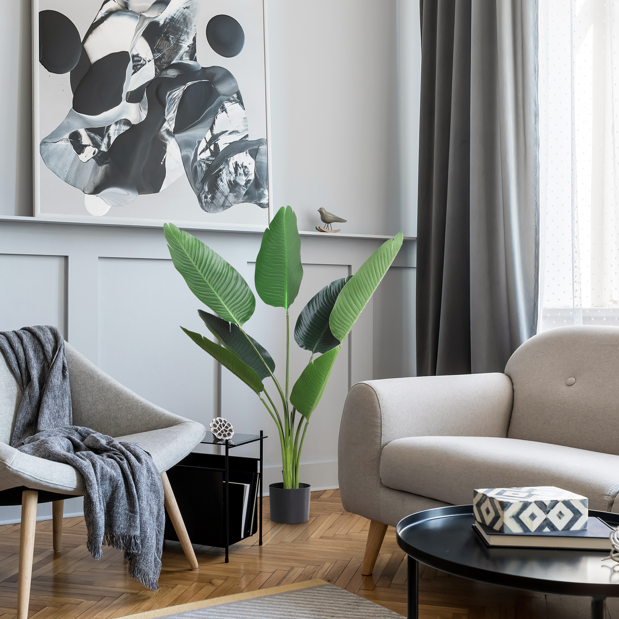 Outsunny Künstliche Paradiesvogel-Pflanze Hoch 120 cm mit Topf für Innen und Außen