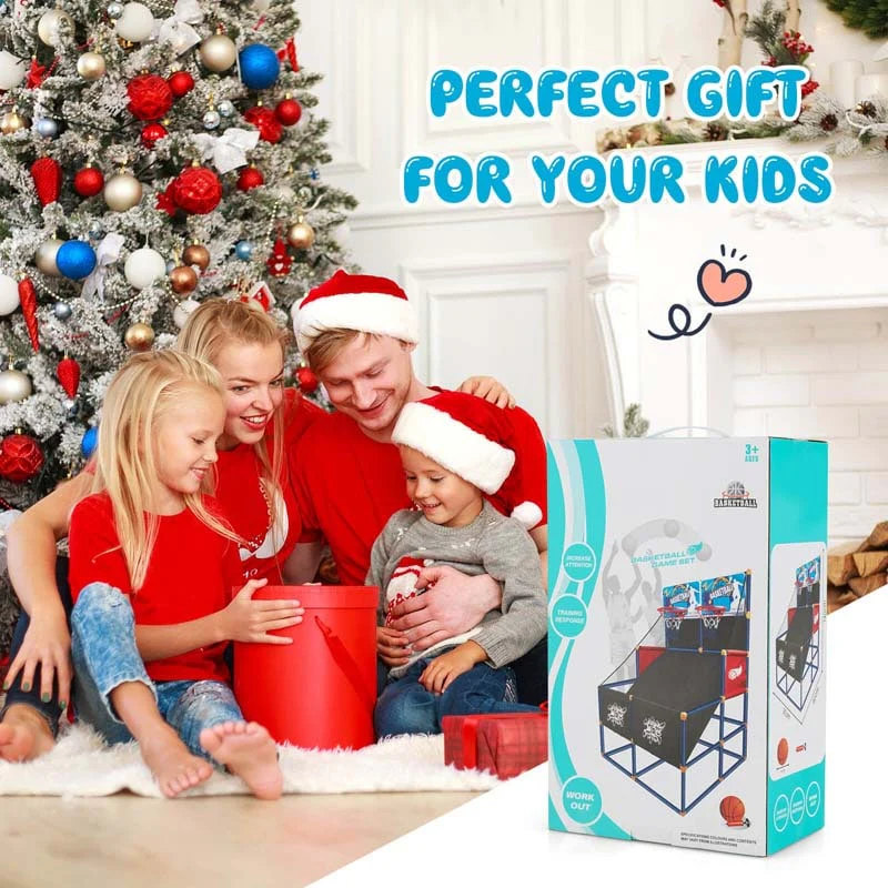 Kids Basketball Arcade Game Toy Set, Dual Shot Basketball Game for 2 Players with 4 Balls & Inflation Pump