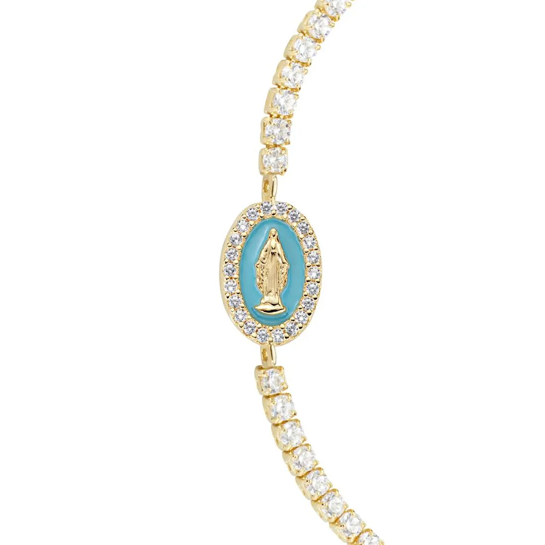 Bracciale Amen dorato tennis e medaglia verde con Madonna BTMISMGTIZ16