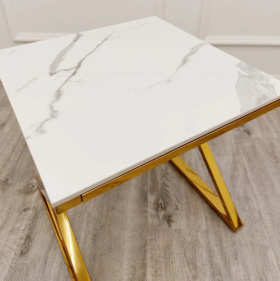 Zion Gold Side Table with Polar White Sintered Top