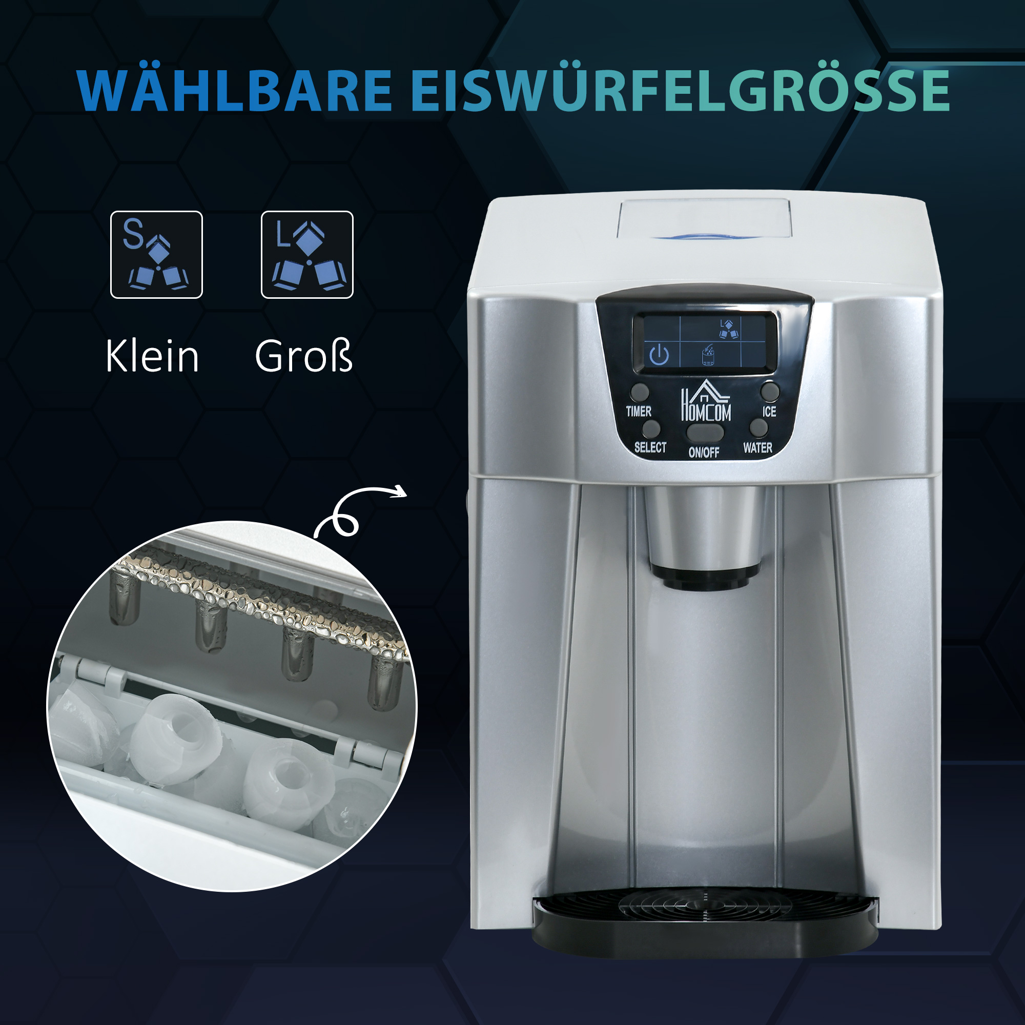 IJsblokjesmachine IJsblokjesmaker Ice-Maker, Timerfunctie, 25,2 cm x 38,9 cm x 36,3 cm, Zilver