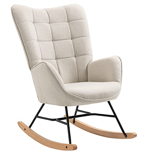 MEUBLE COSY Sedia a Dondolo Poltrona Imbottita Relax con Braccioli Schienale Alto per Soggiorno Cameretta in Tessuto con Gambe in Legno : Casa e cucina