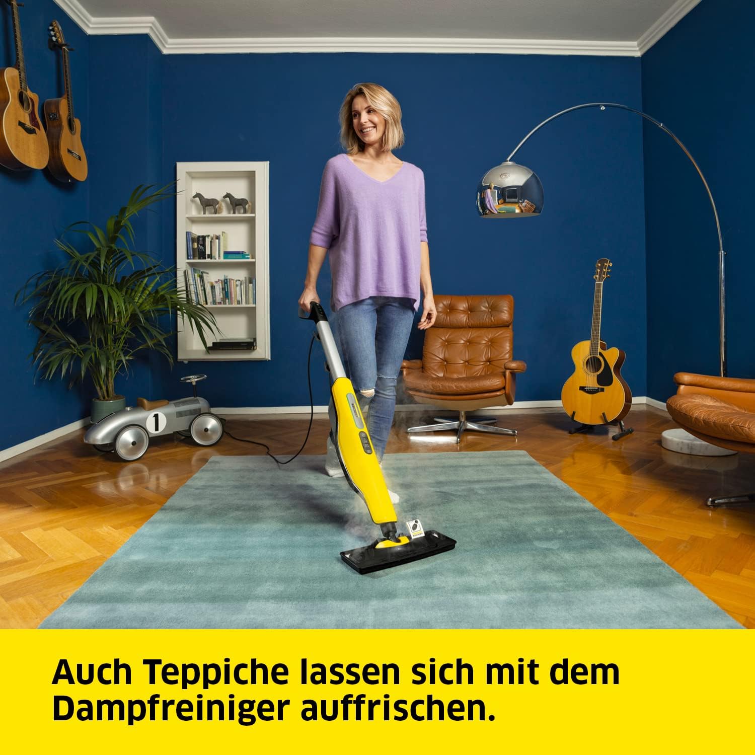 Krcher Dampfreiniger SC 3 Upright EasyFix, Aufheizzeit: 0,5 min., Flchenleistung: ca. 60 m, Tank: 0,5 l, Heizleistung: 1.600 W, mit Bodendüse, Bodentuch, Teppichgleiter, Entkalkungskartusche