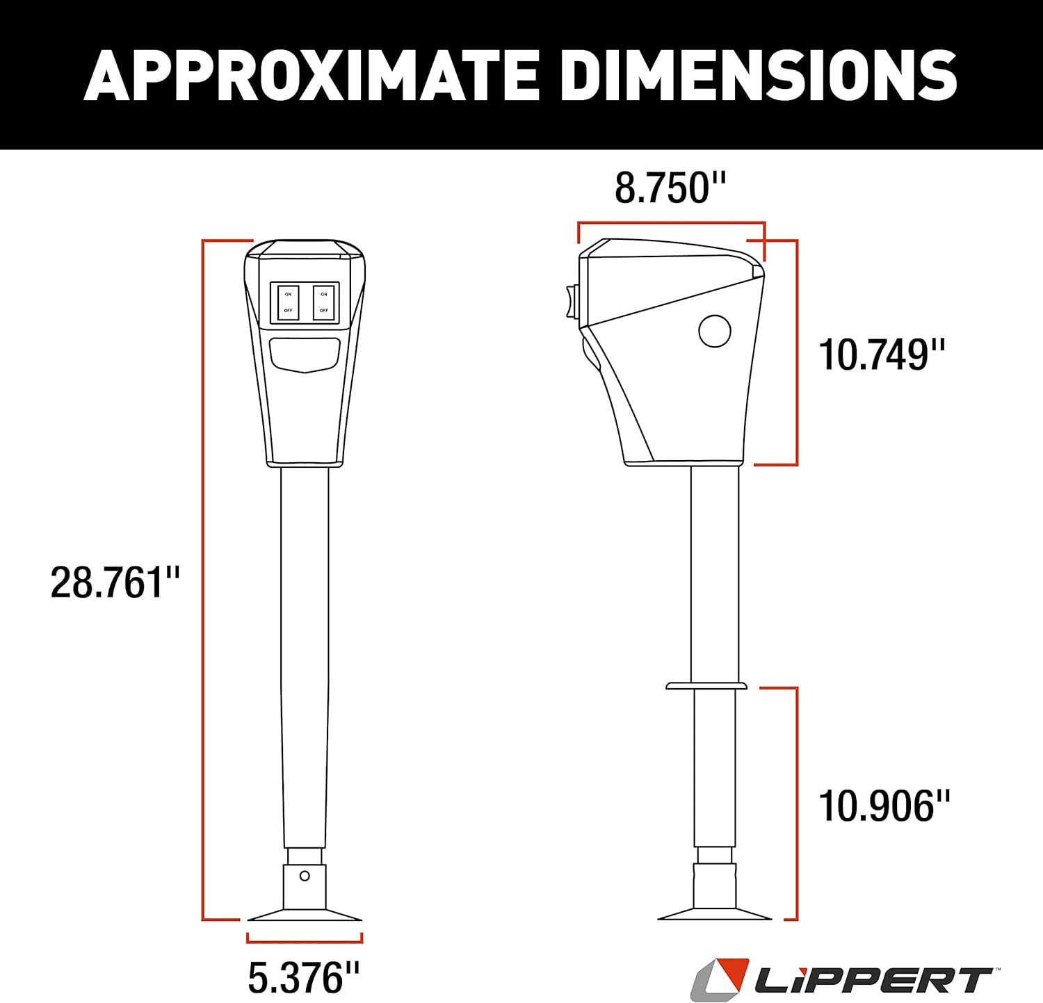 Lippert Tongue Jack for A Frame Trailers & 5th Wheel RVs, 3,500 lb Lift, 18&prime;&prime; Range, 30 AMP Power