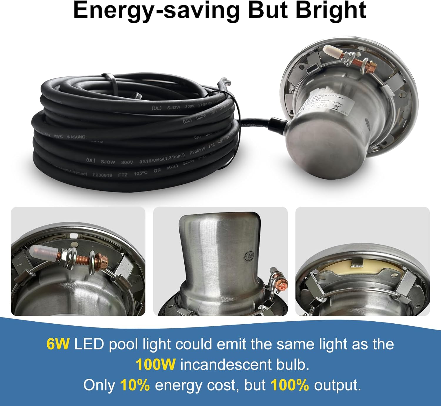 15,2 cm LED-Pool-Lichter für Innenpool, Unterwasser-Schwimmbad-Lichter, geeignet für die meisten 15,2 cm nassen Nischen, AC120 V Spa-Licht für Schwimmbad und Spa, IP68 wasserdicht, weiß