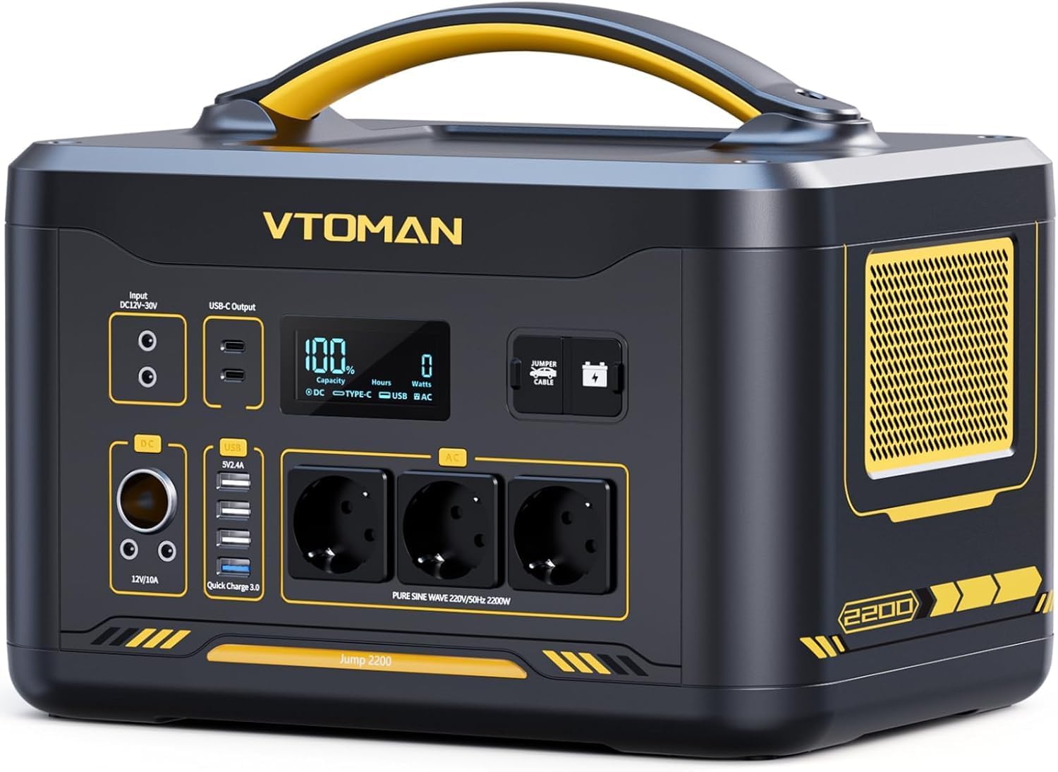 VTOMAN Jump 2200 Centrale Elettrica Portatile da 2200W, Generatore Solare da 1548Wh con Capacità Espandibile, con Avviatore, Potenza in Ingresso Potenziata a 400W