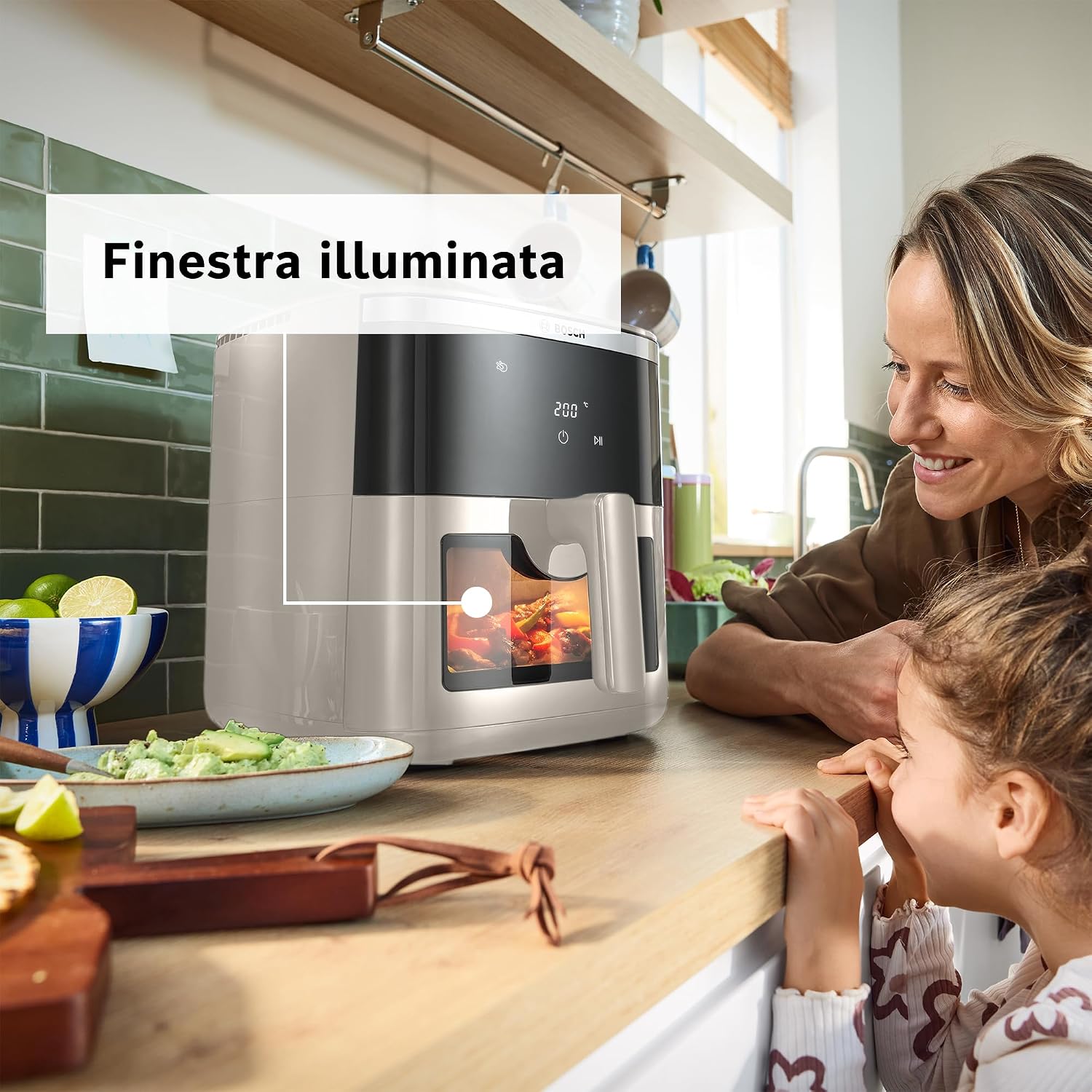 Bosch MAF671C0 Friggitrice ad Aria XXL 7,2 Litri, Finestra Illuminata,Beige