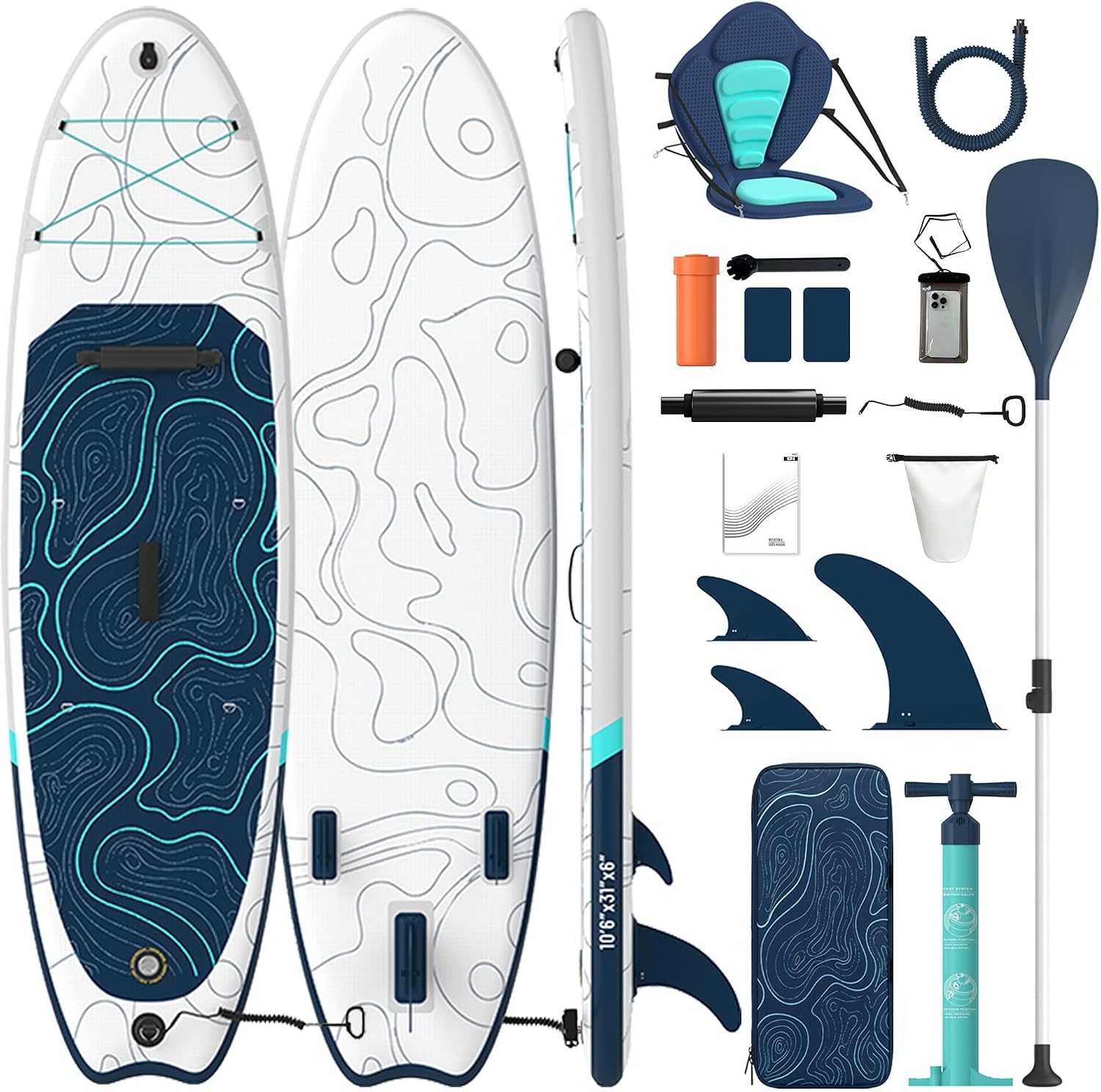 Devoko Tavola SUP Gonfiabile 330cm | Sup 2-in-1 con Sedile Kayak & Accessori, 130kg Max - Ideale per Surf, Pesca, Yoga