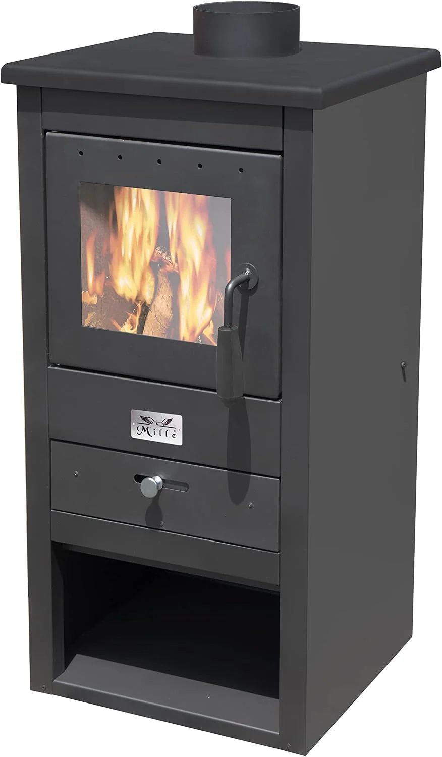 DISTRIBUZIONE Kaminofen, 10 kW, 86 cm, Schwarz, Holz- und Kohleofen 'Athena' aus lackiertem Stahl Kam